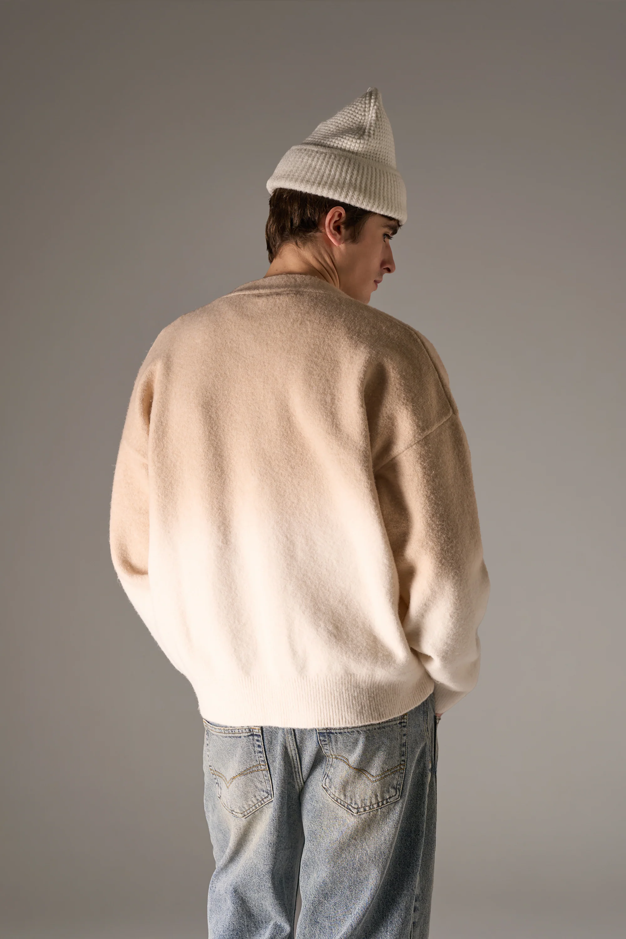 OMBRE KNITTED EMBROIDERY CARDIGAN - BEIGE - Image 7