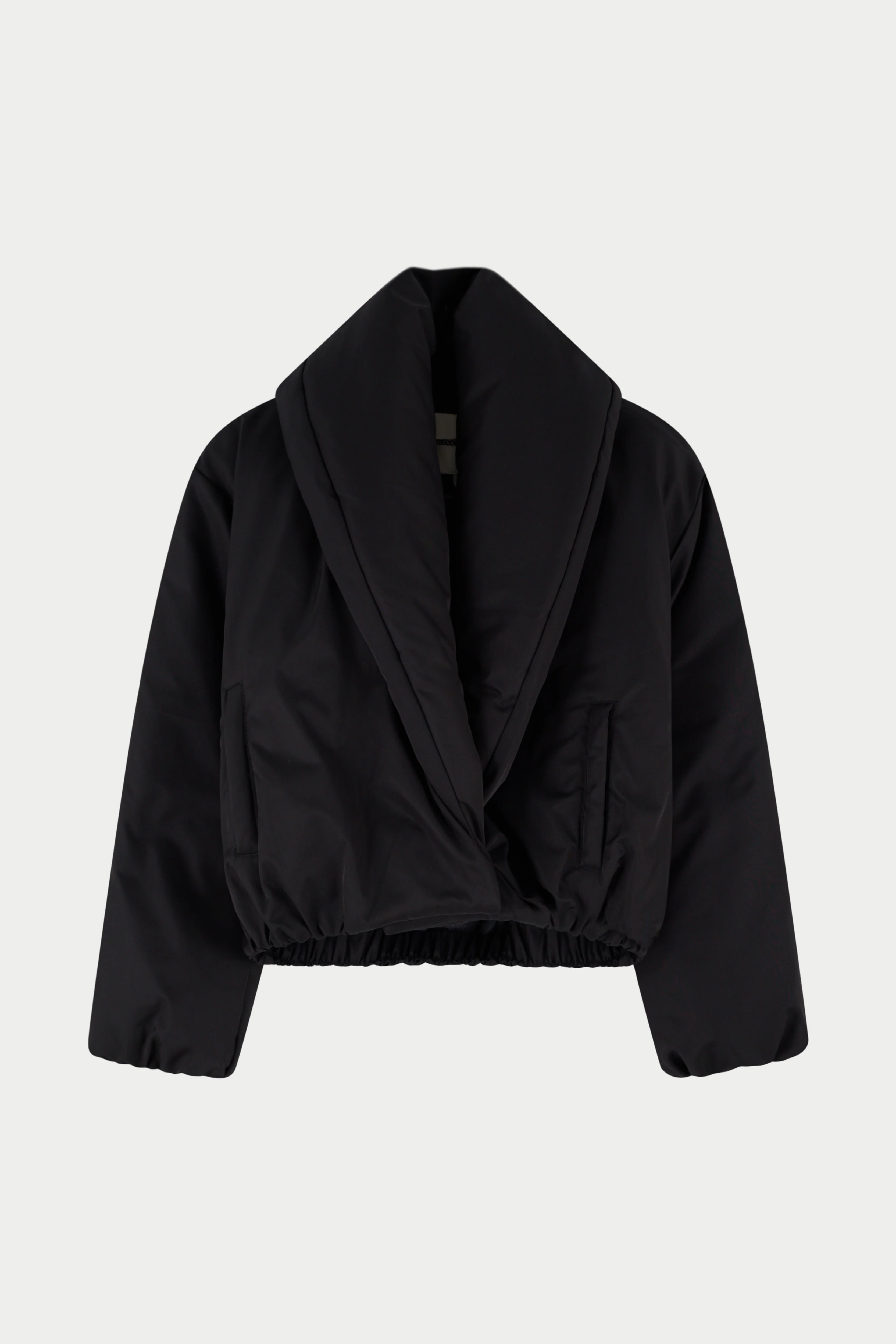 OVERSIZED COLLAR NYLON PUFFER COAT - BLACK