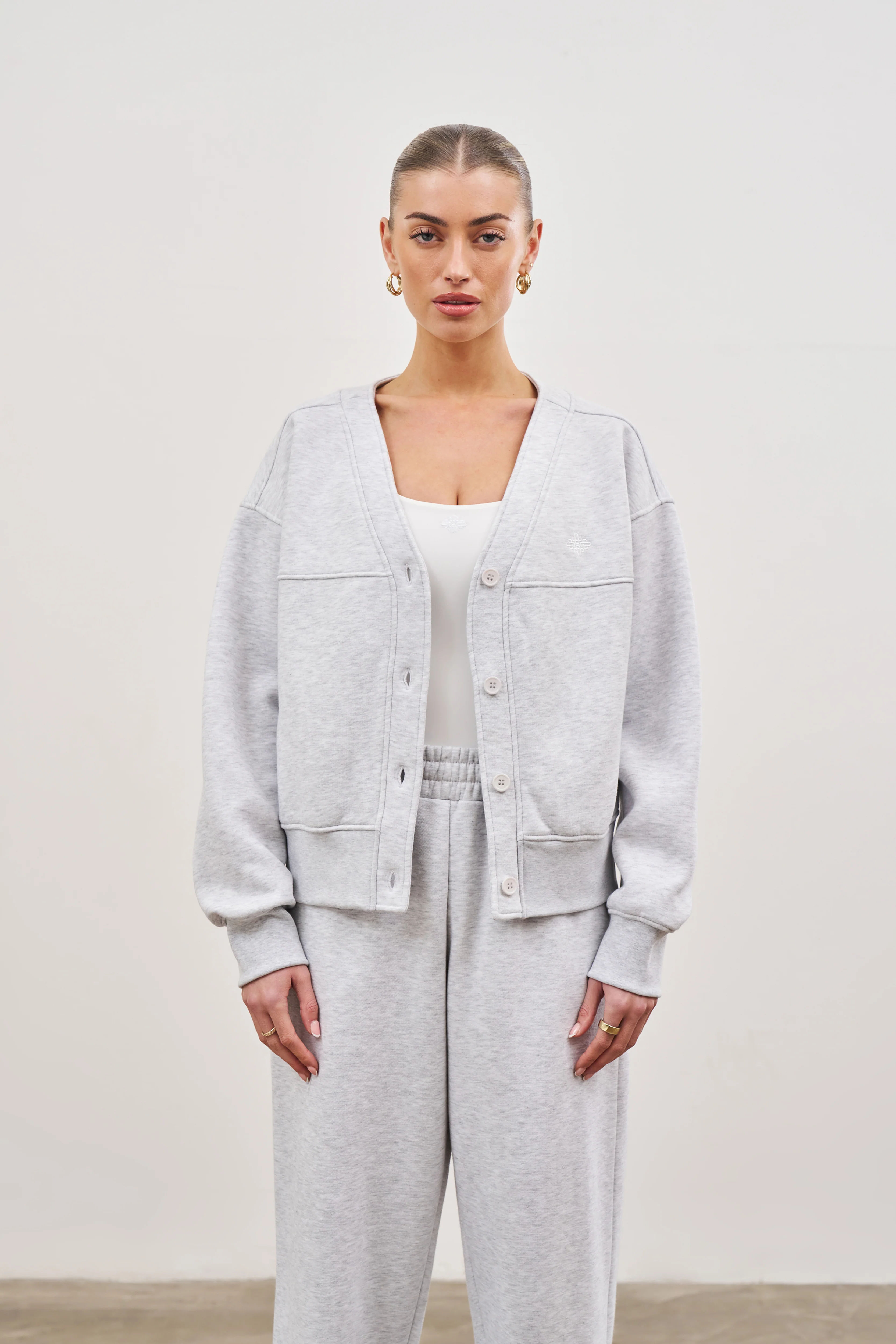 OVERSIZED JERSEY CARDIGAN - GREY MARL - Image 3