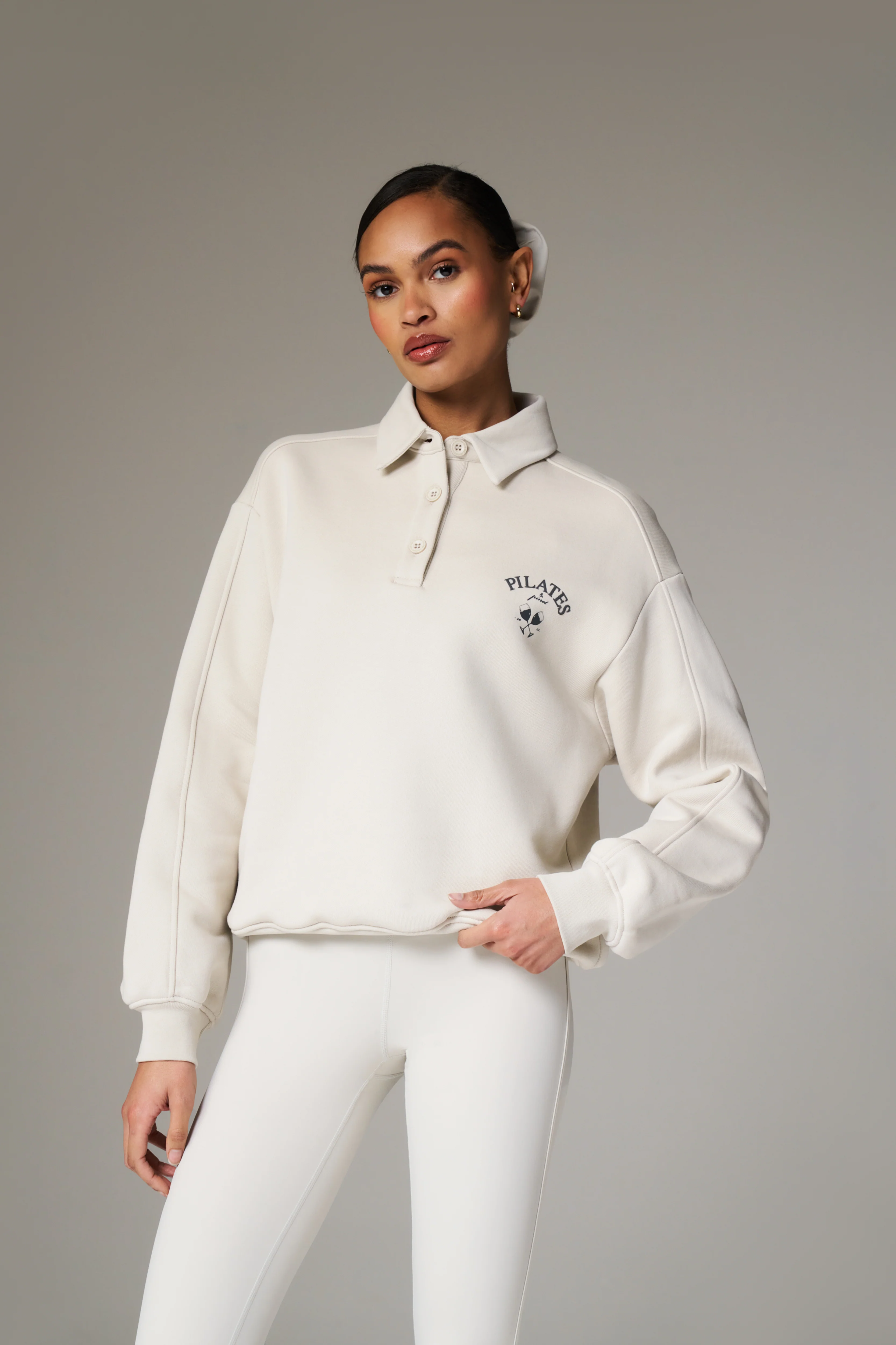 PILATES & PINOT BUTTON UP SWEATSHIRT - BONE - Image 2