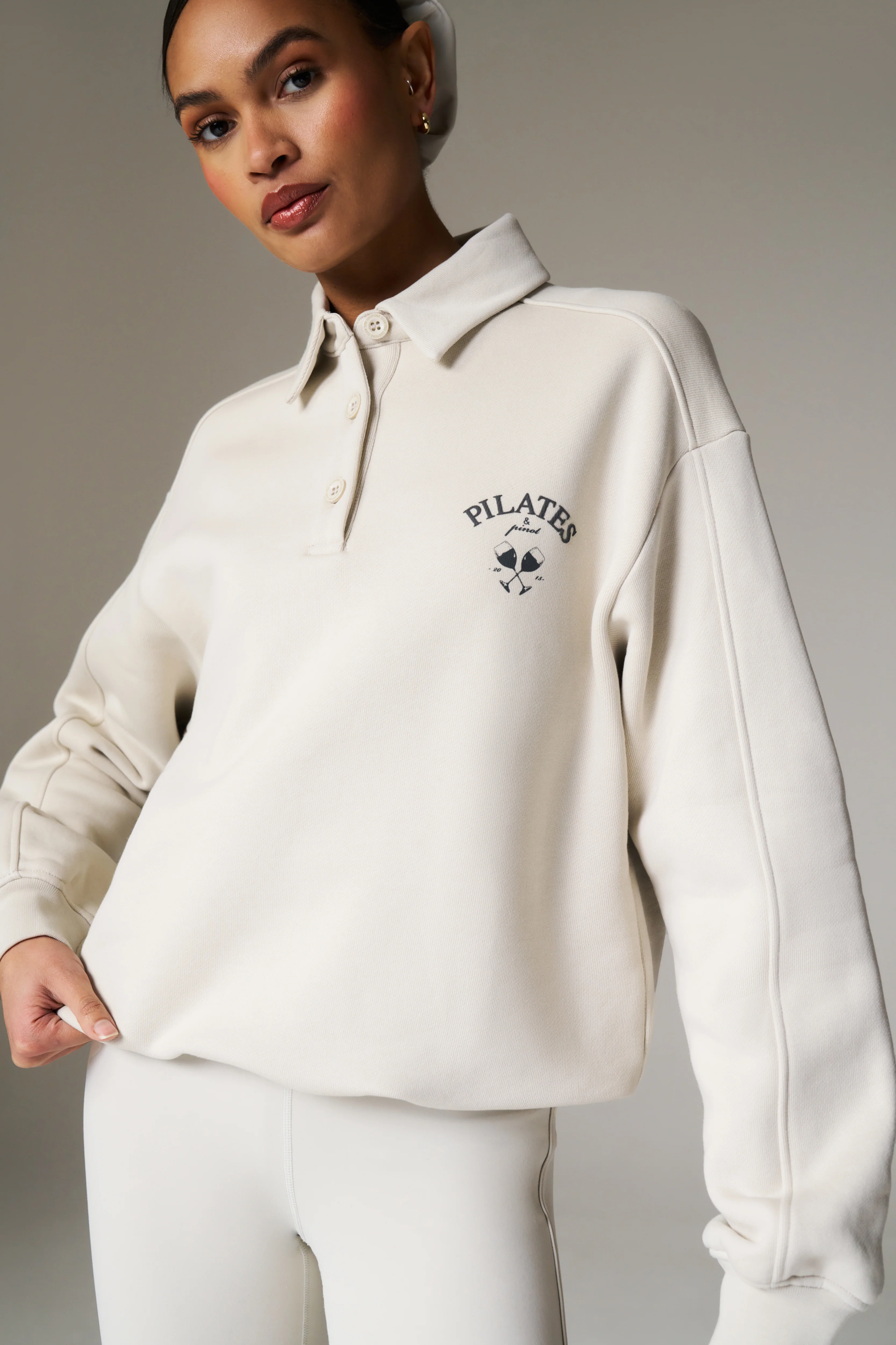 PILATES & PINOT BUTTON UP SWEATSHIRT - BONE - Image 4