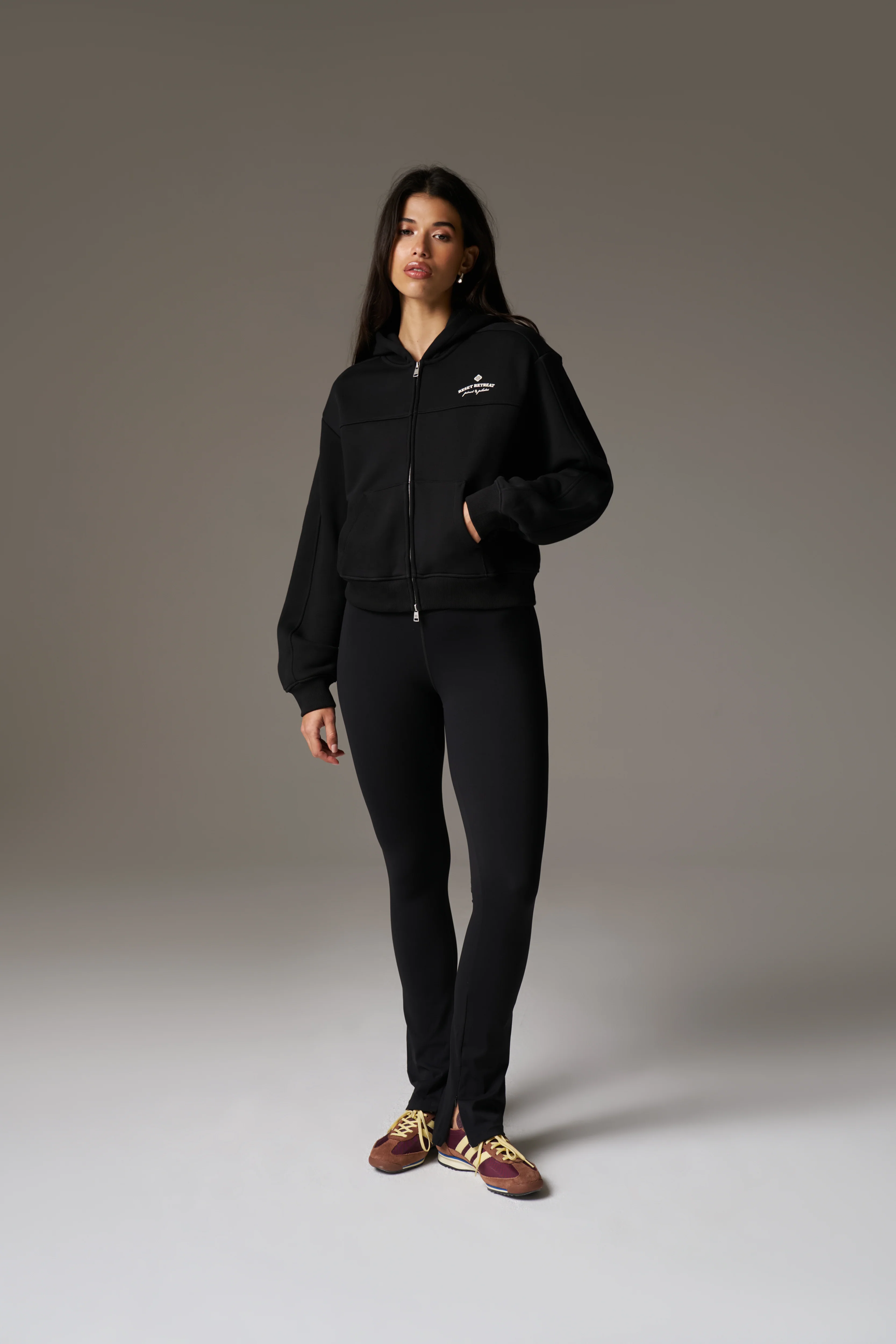 PILATES & PINOT ZIP THROUGH CROPPED HOODIE - BLACK - Image 7