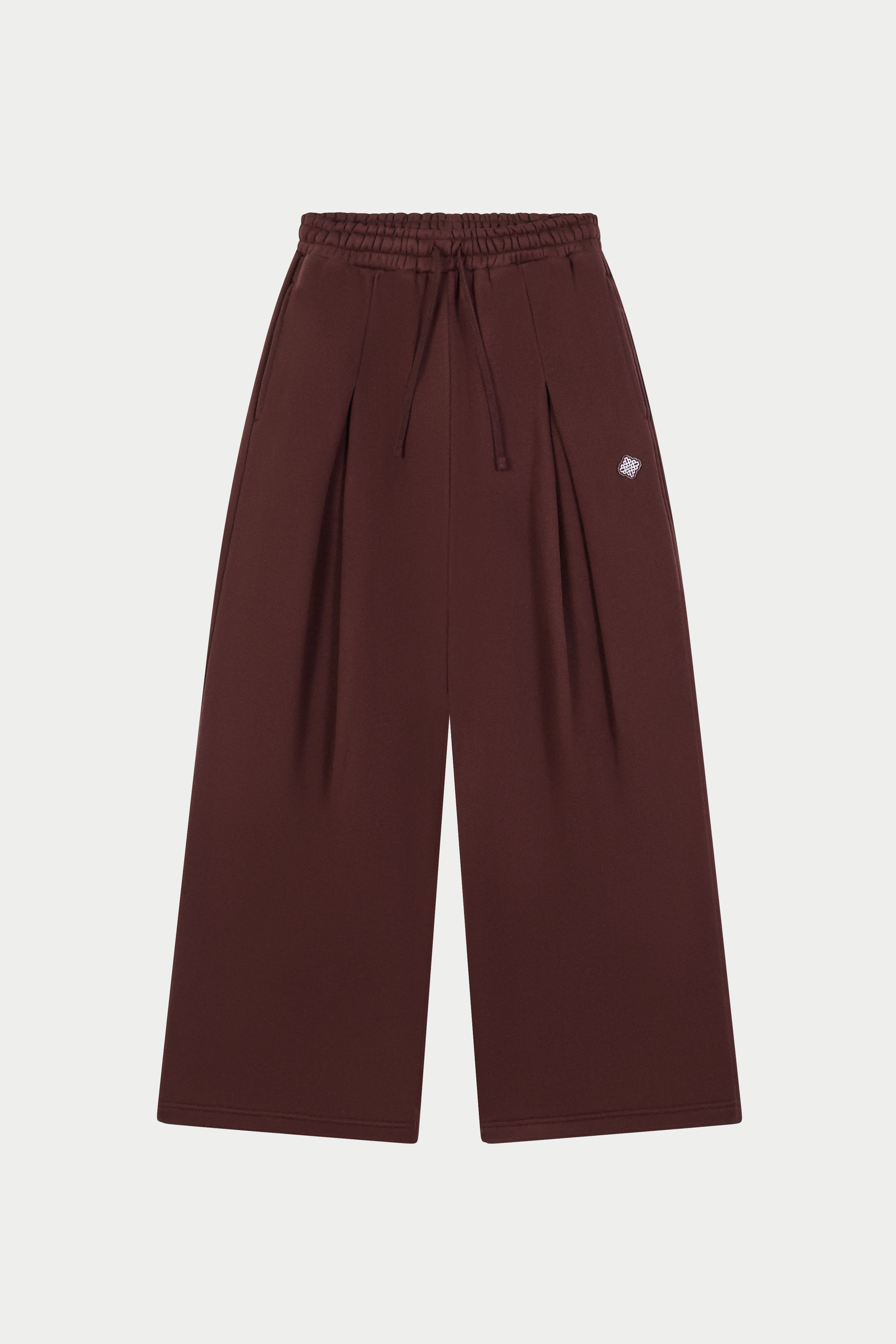 PLEAT DETAIL WIDE LEG JOGGERS - CHOCOLATE