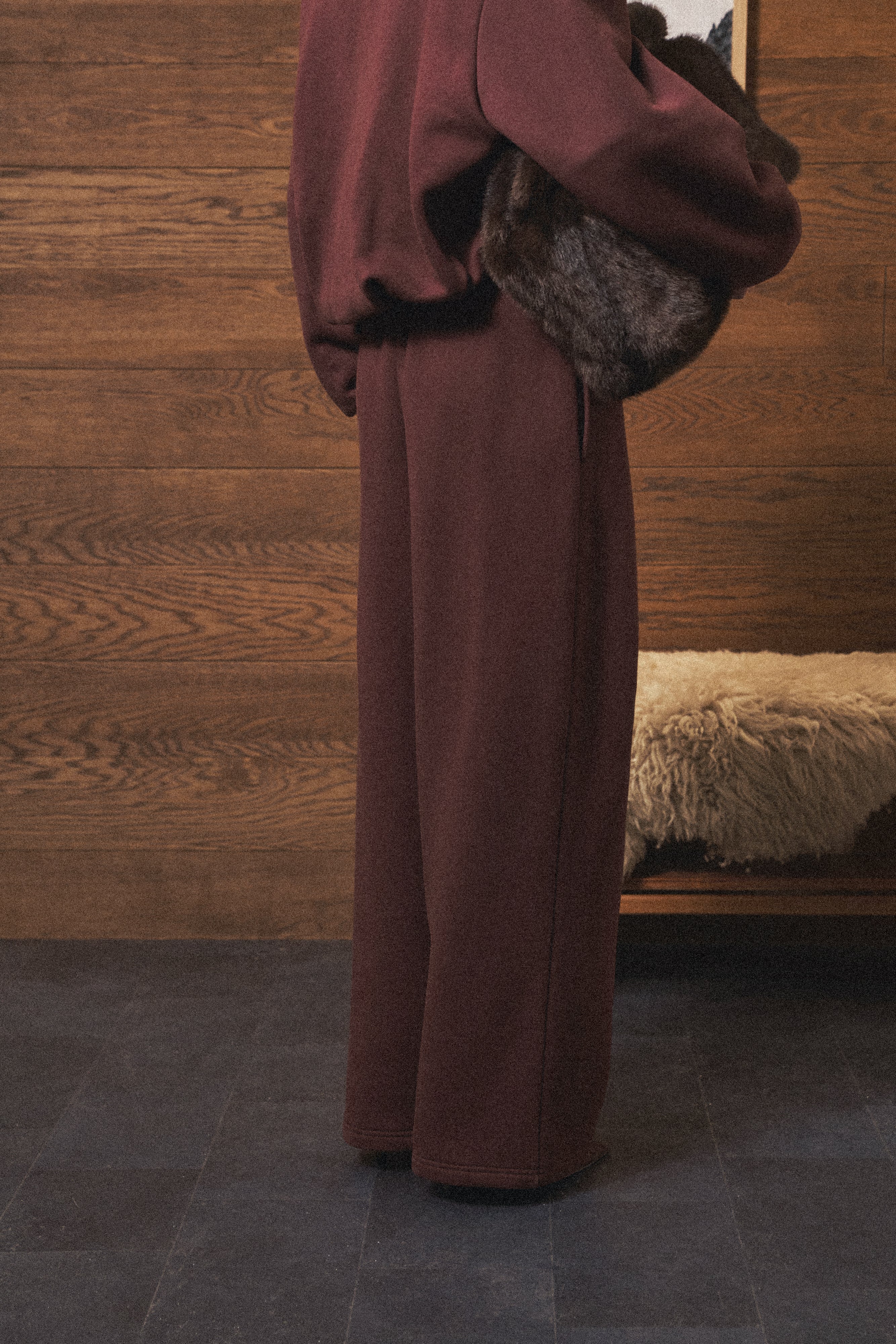 PLEAT DETAIL WIDE LEG JOGGERS - CHOCOLATE - Image 5