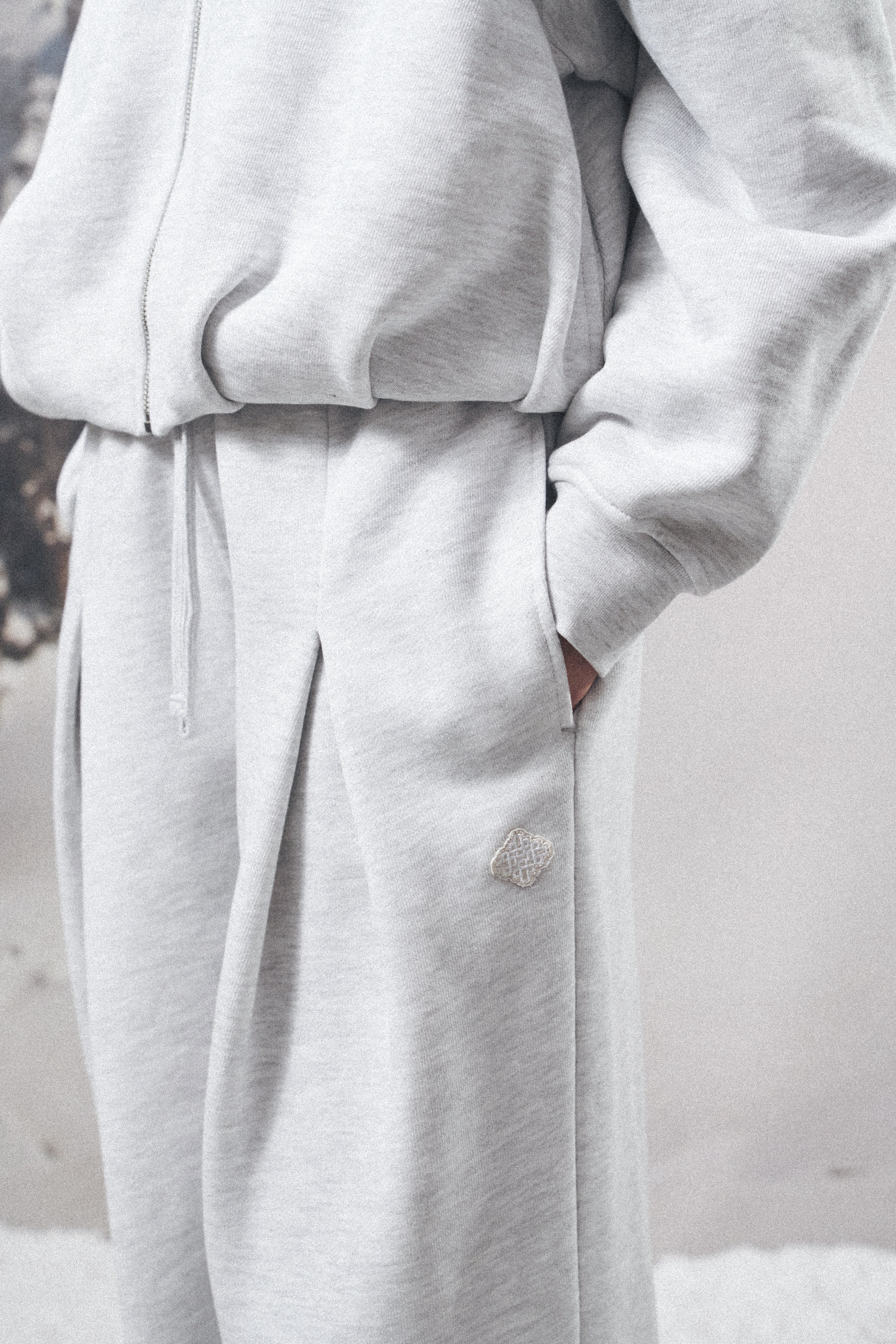 PLEAT DETAIL WIDE LEG JOGGERS - GREY MARL - Image 5