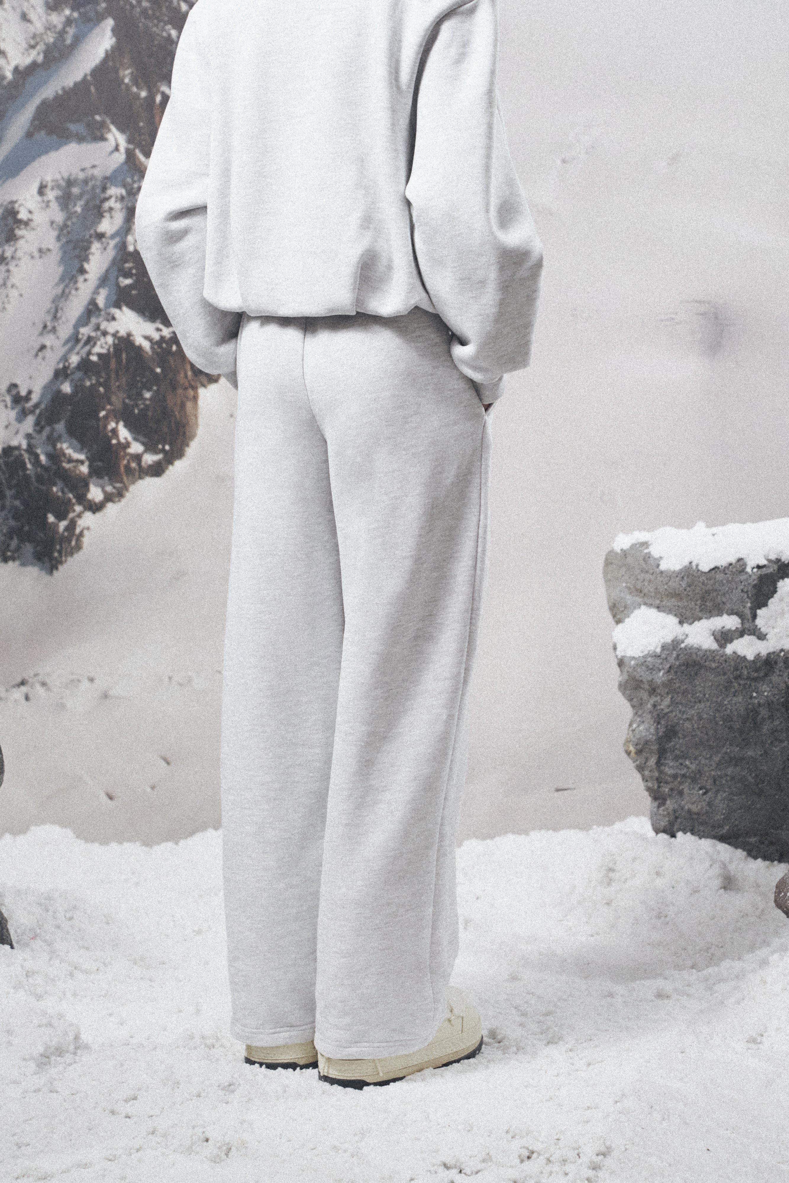 PLEAT DETAIL WIDE LEG JOGGERS - GREY MARL - Image 6