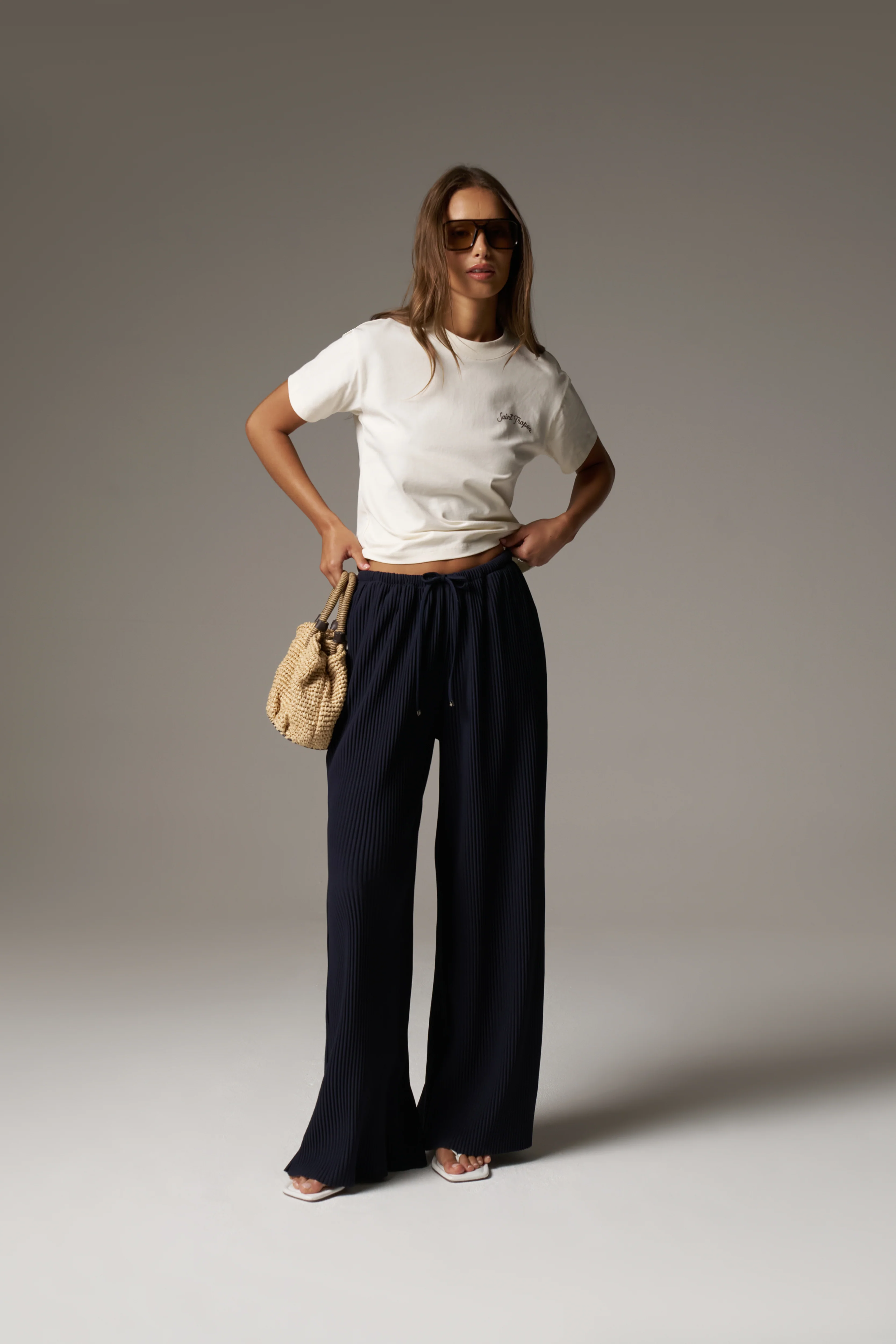PLISSE TROUSERS - NAVY - Image 2