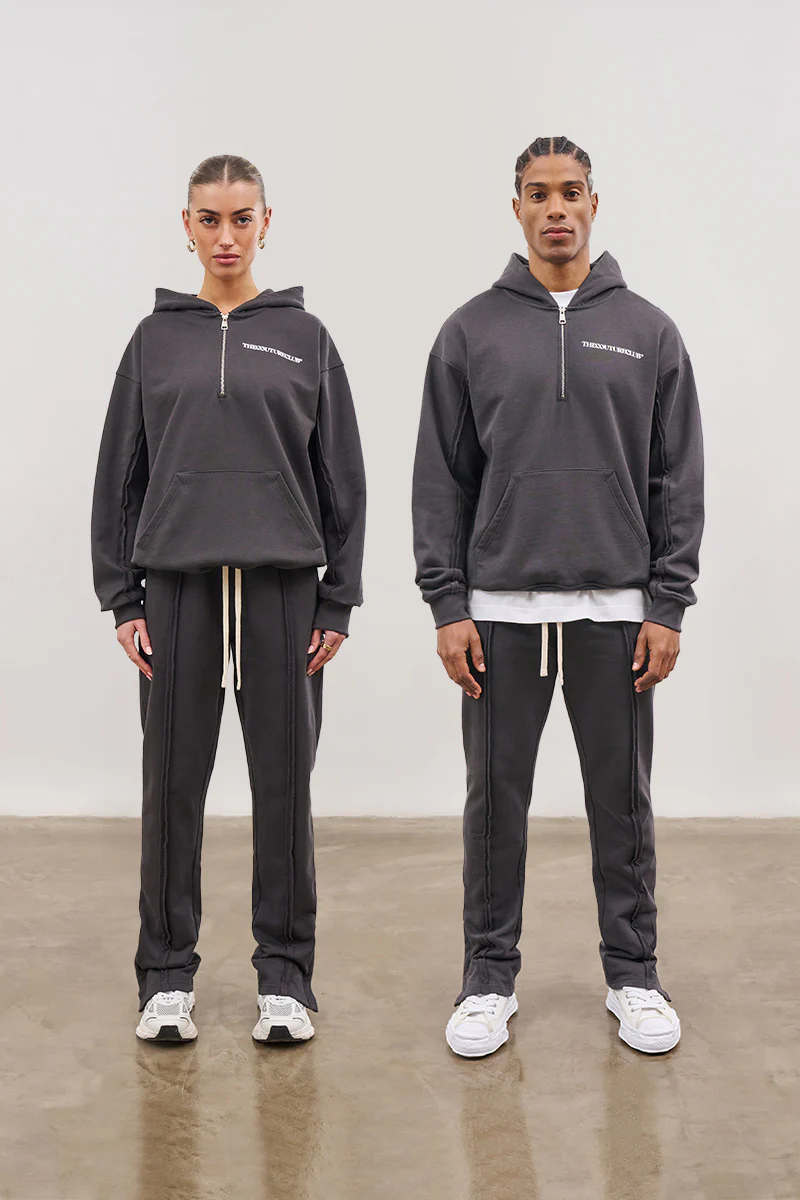 RAW SEAM QUARTER ZIP HOODIE - CHARCOAL - Image 2