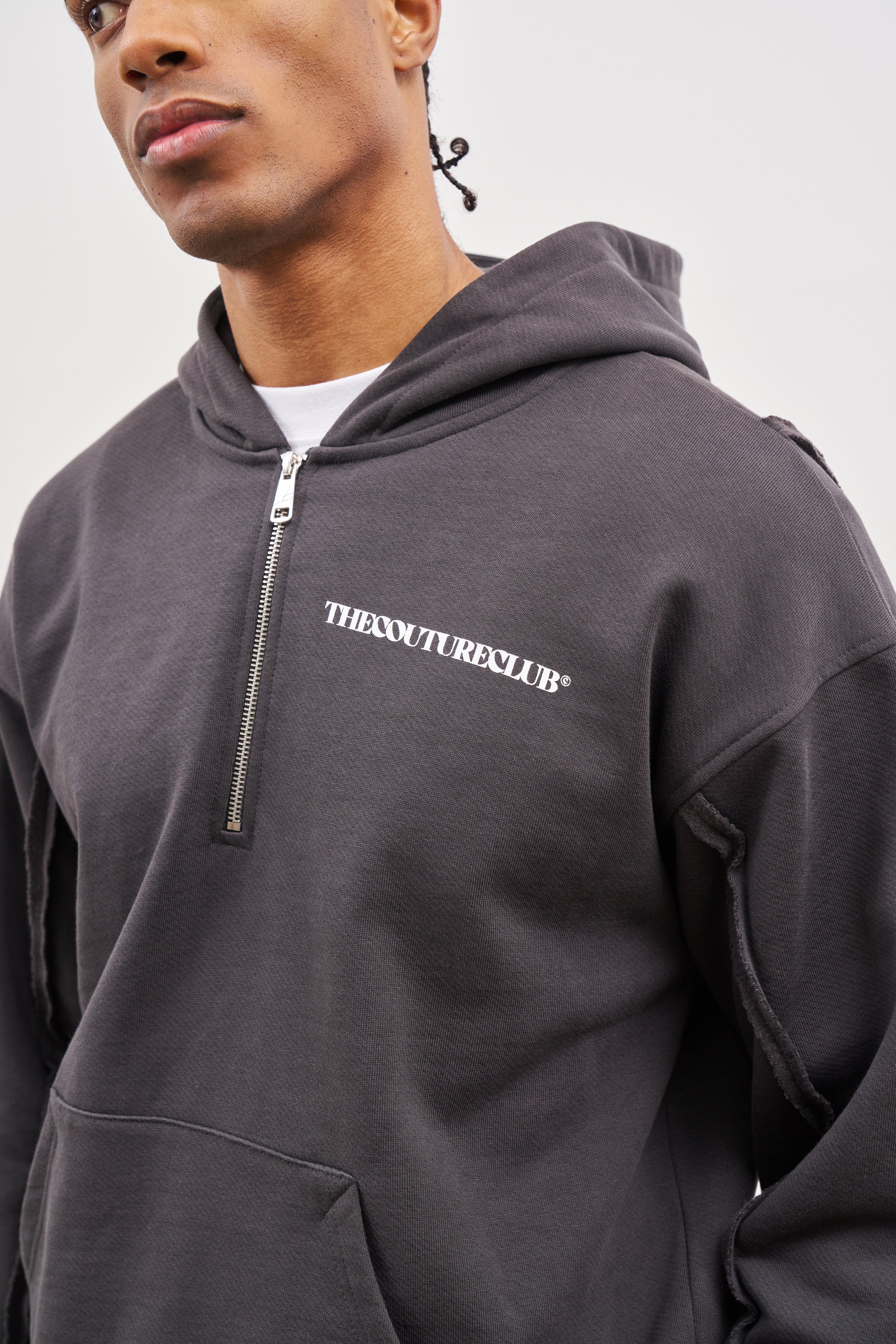 RAW SEAM QUARTER ZIP HOODIE - CHARCOAL - Image 6