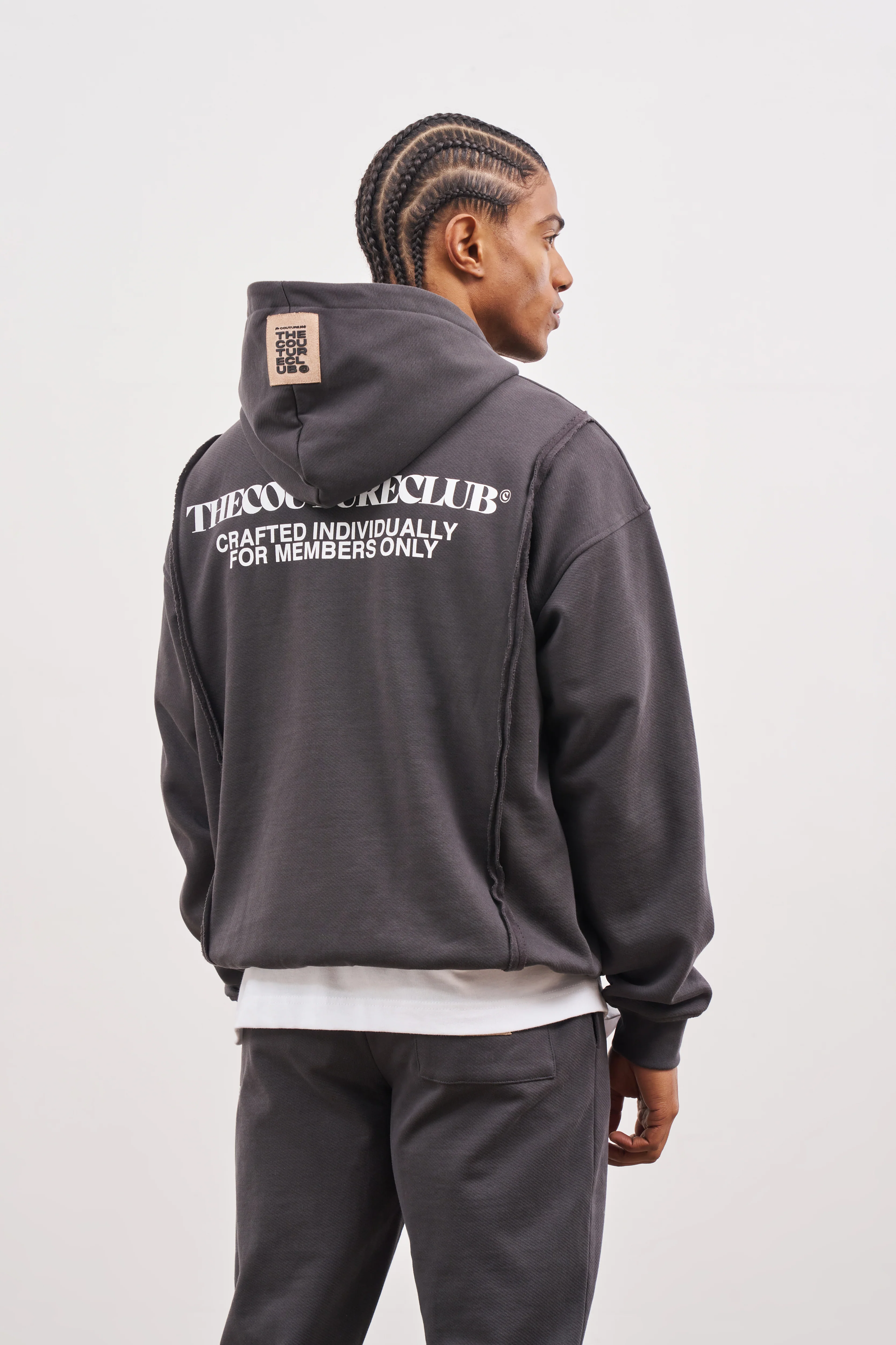 RAW SEAM QUARTER ZIP HOODIE - CHARCOAL - Image 7