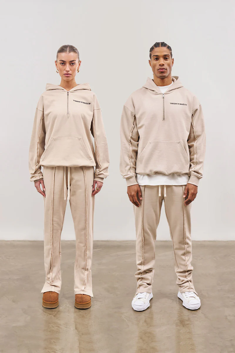RAW SEAM QUARTER ZIP HOODIE - BEIGE - Image 2