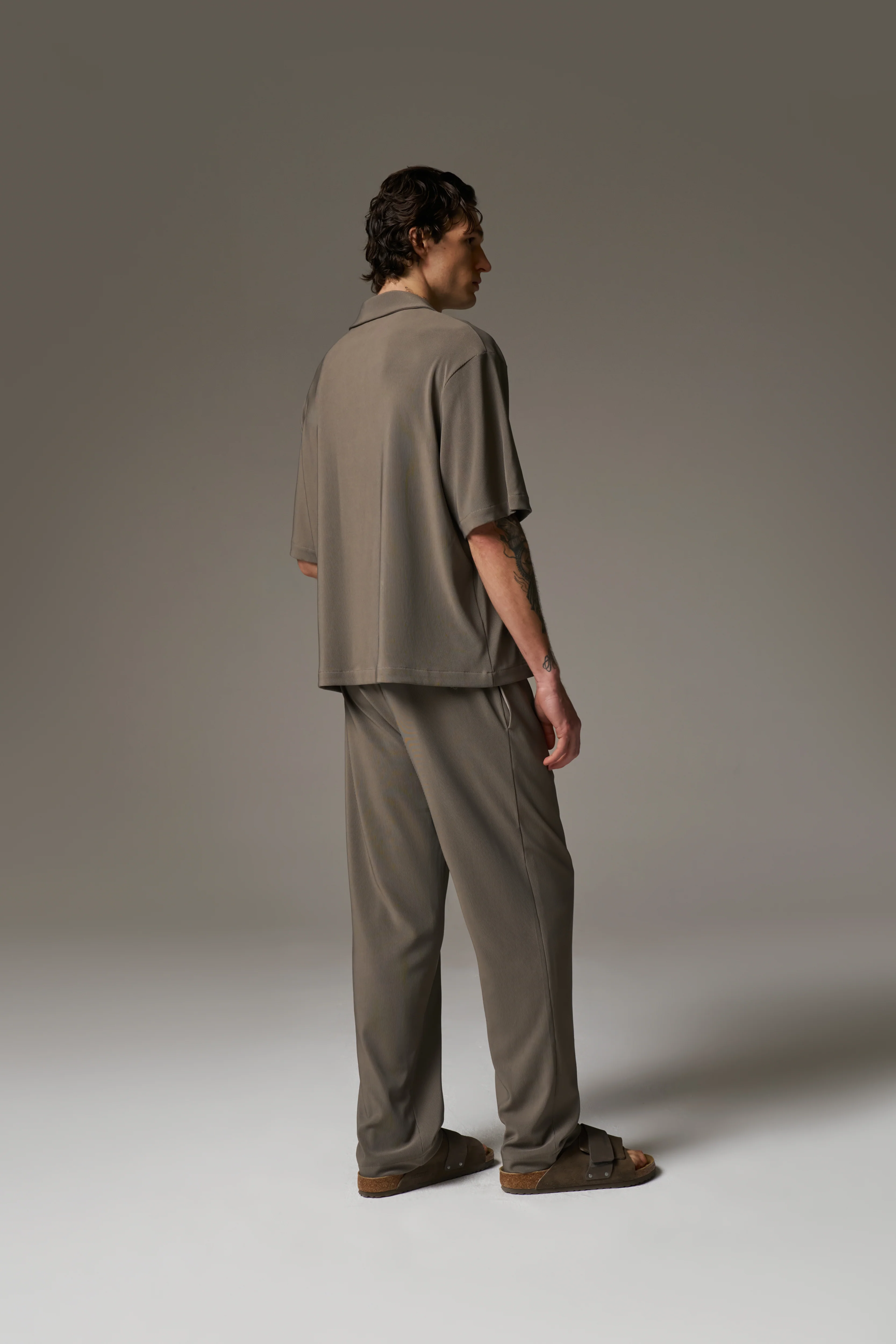 RIB BUTTON THROUGH SHIRT - MINK - Image 6