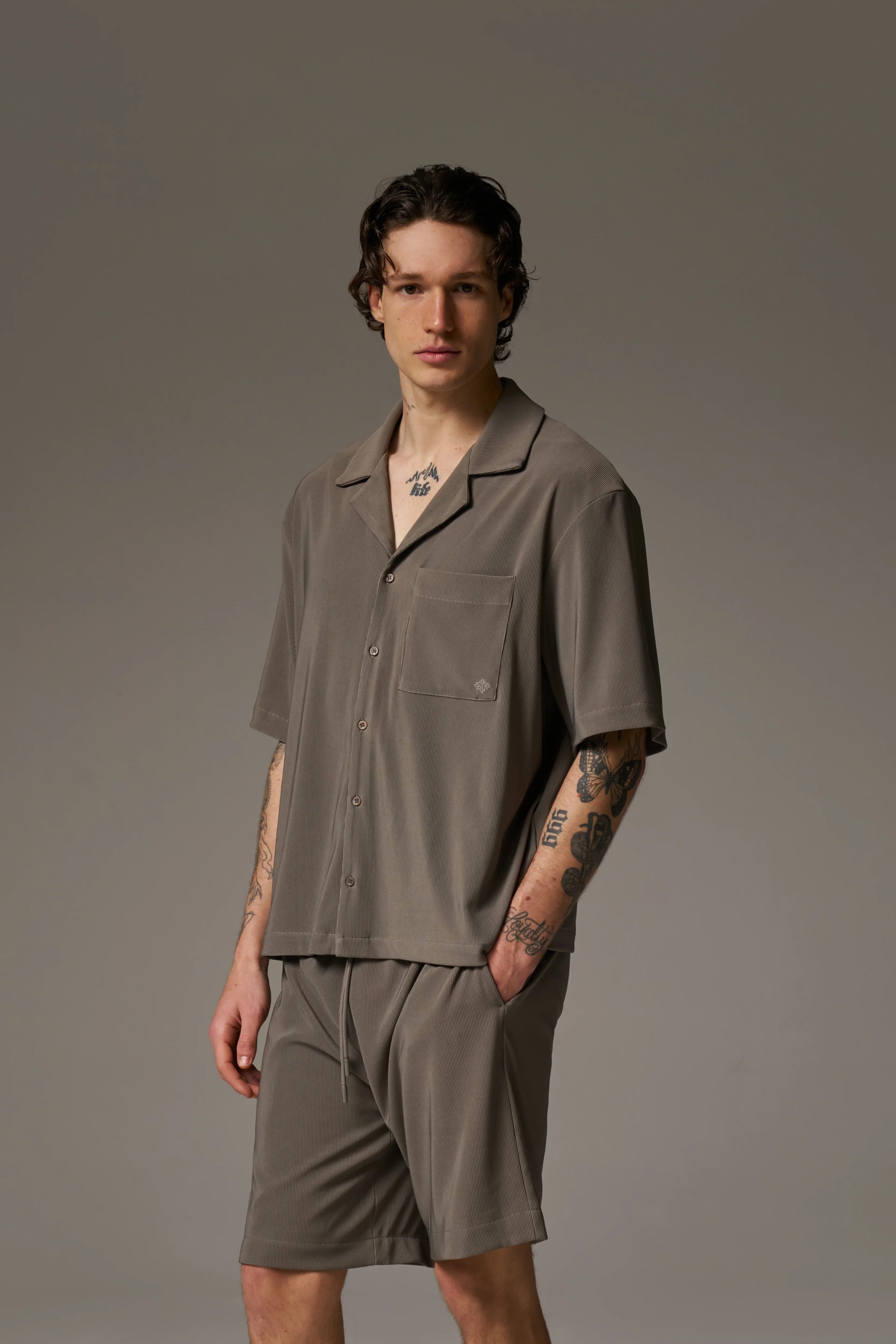 RIB BUTTON THROUGH SHIRT - MINK - Image 8