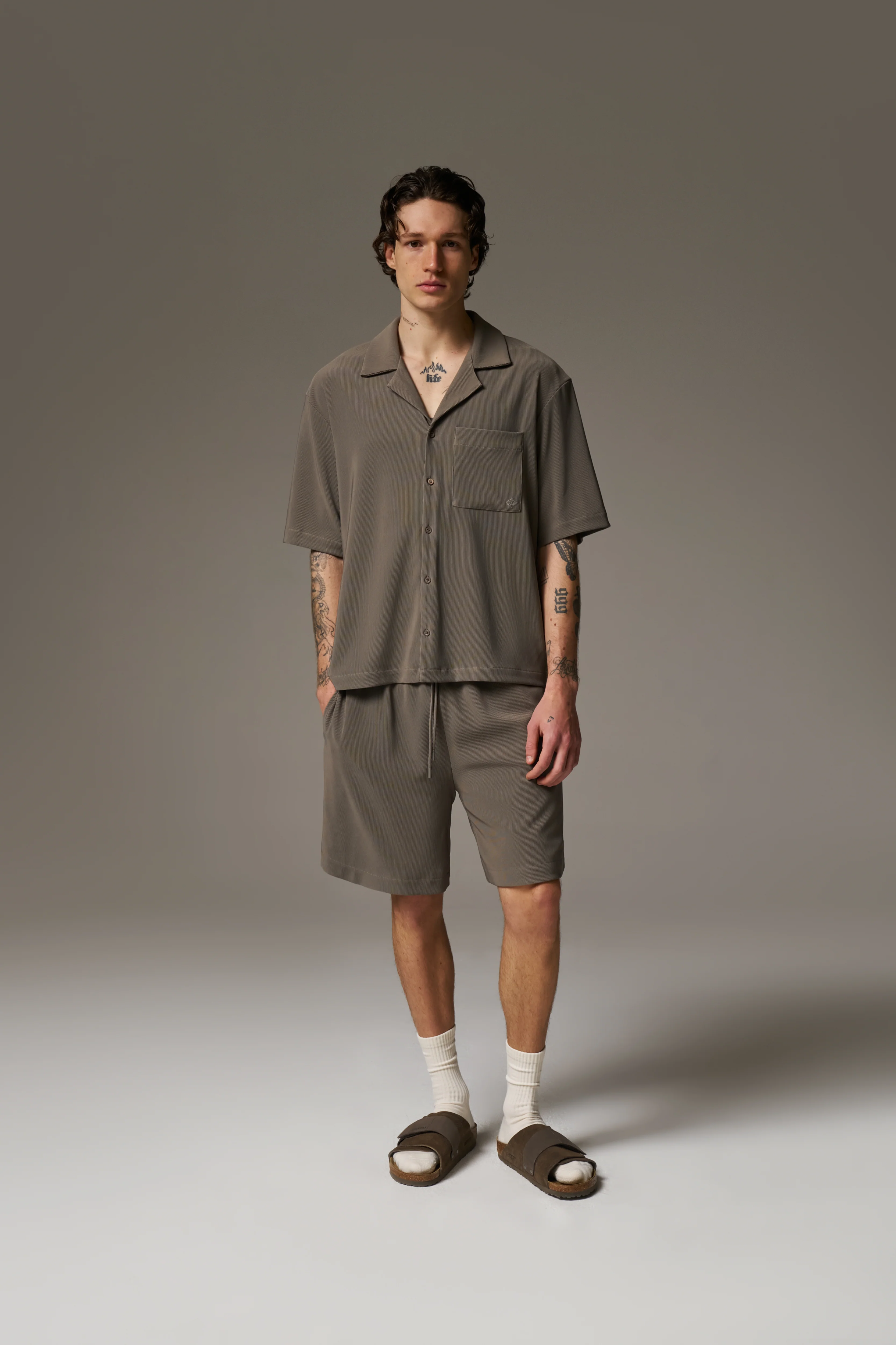 RIB BUTTON THROUGH SHIRT - MINK - Image 9