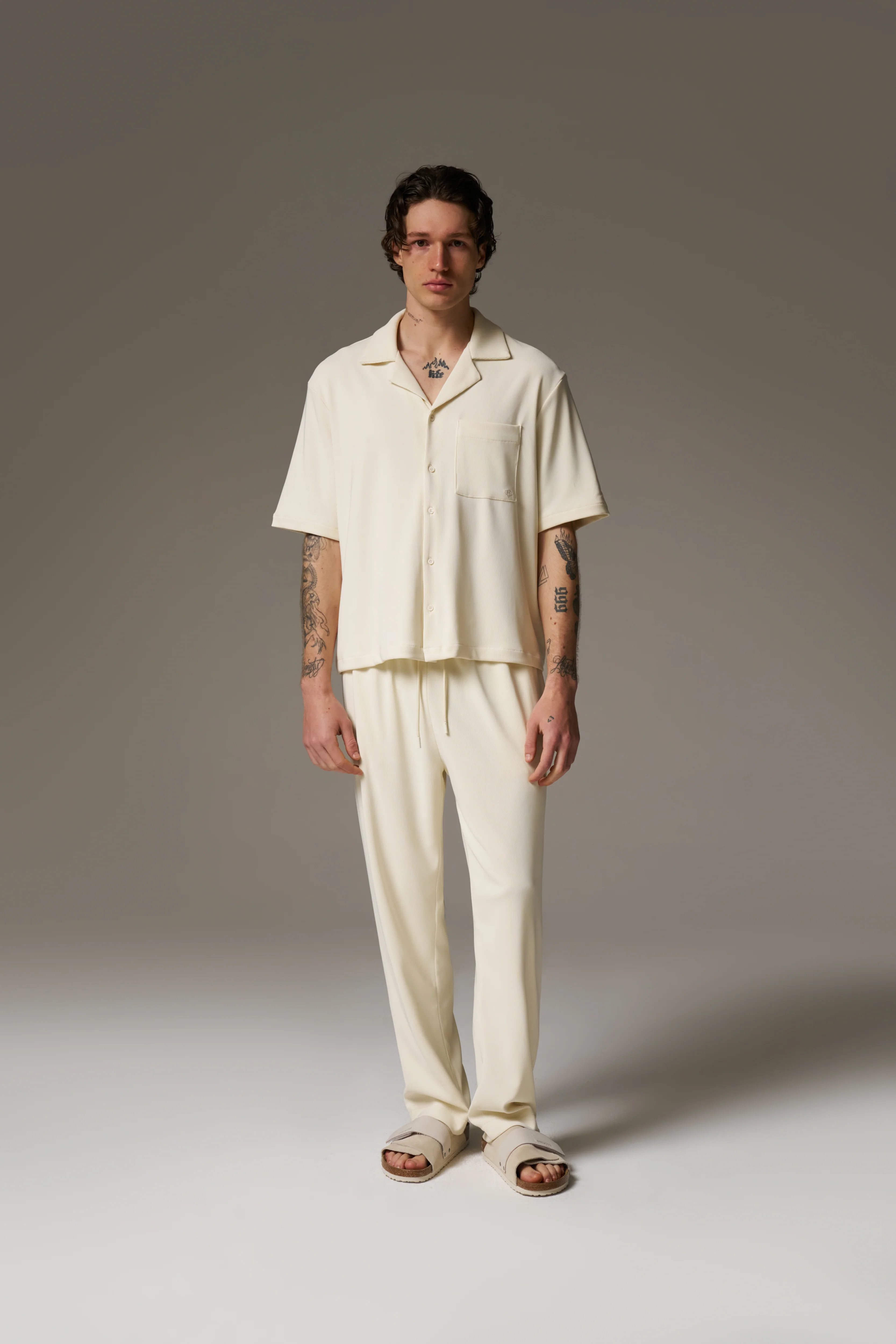RIB BUTTON THROUGH SHIRT - OFF WHITE - Image 11