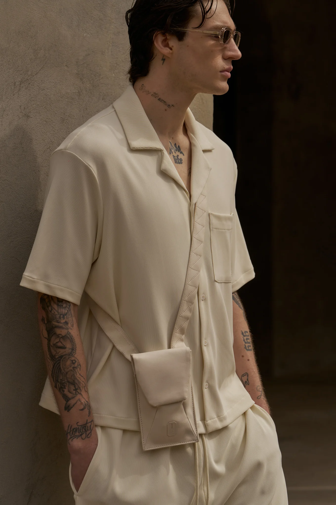 RIB BUTTON THROUGH SHIRT - OFF WHITE - Image 2