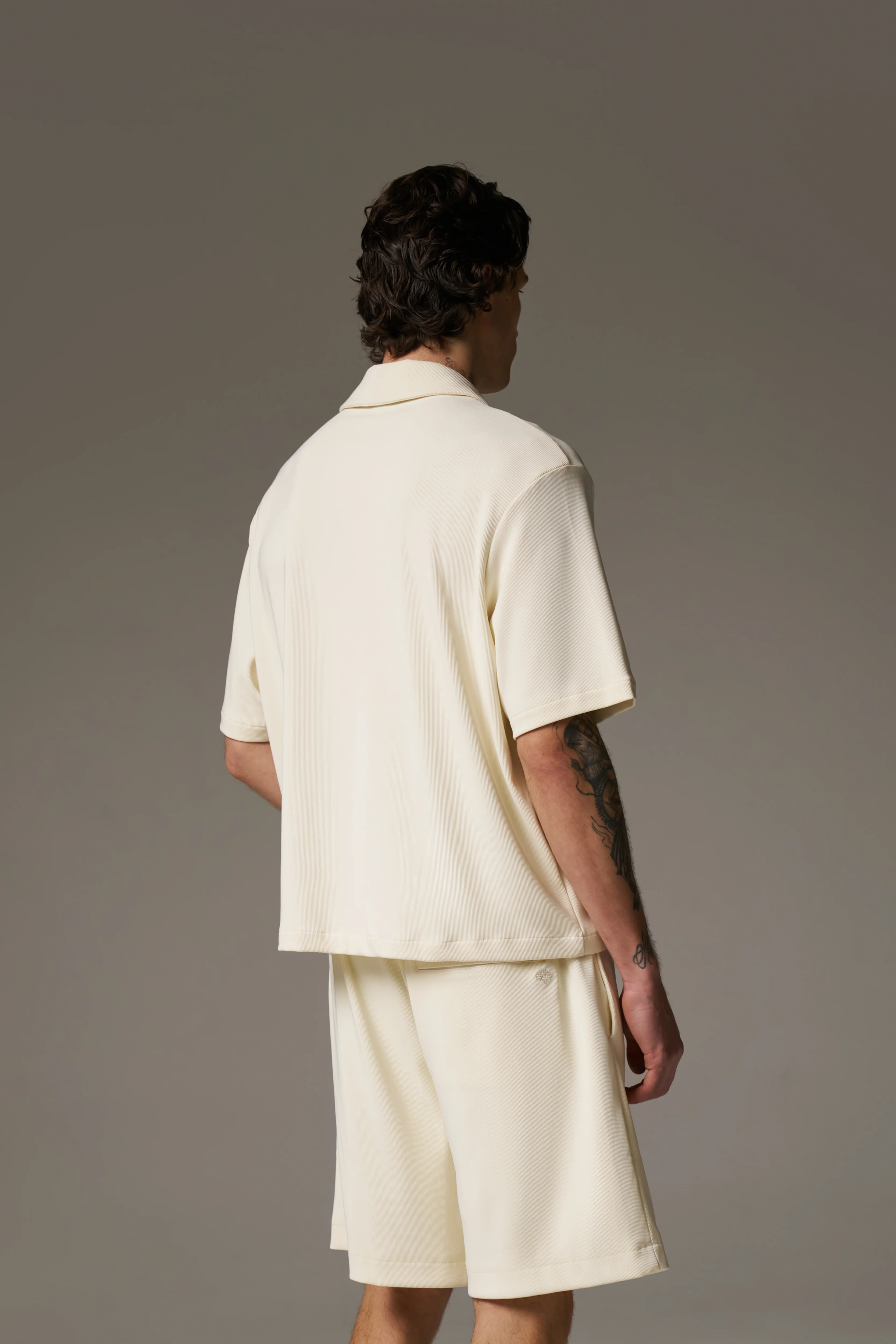 RIB BUTTON THROUGH SHIRT - OFF WHITE - Image 7