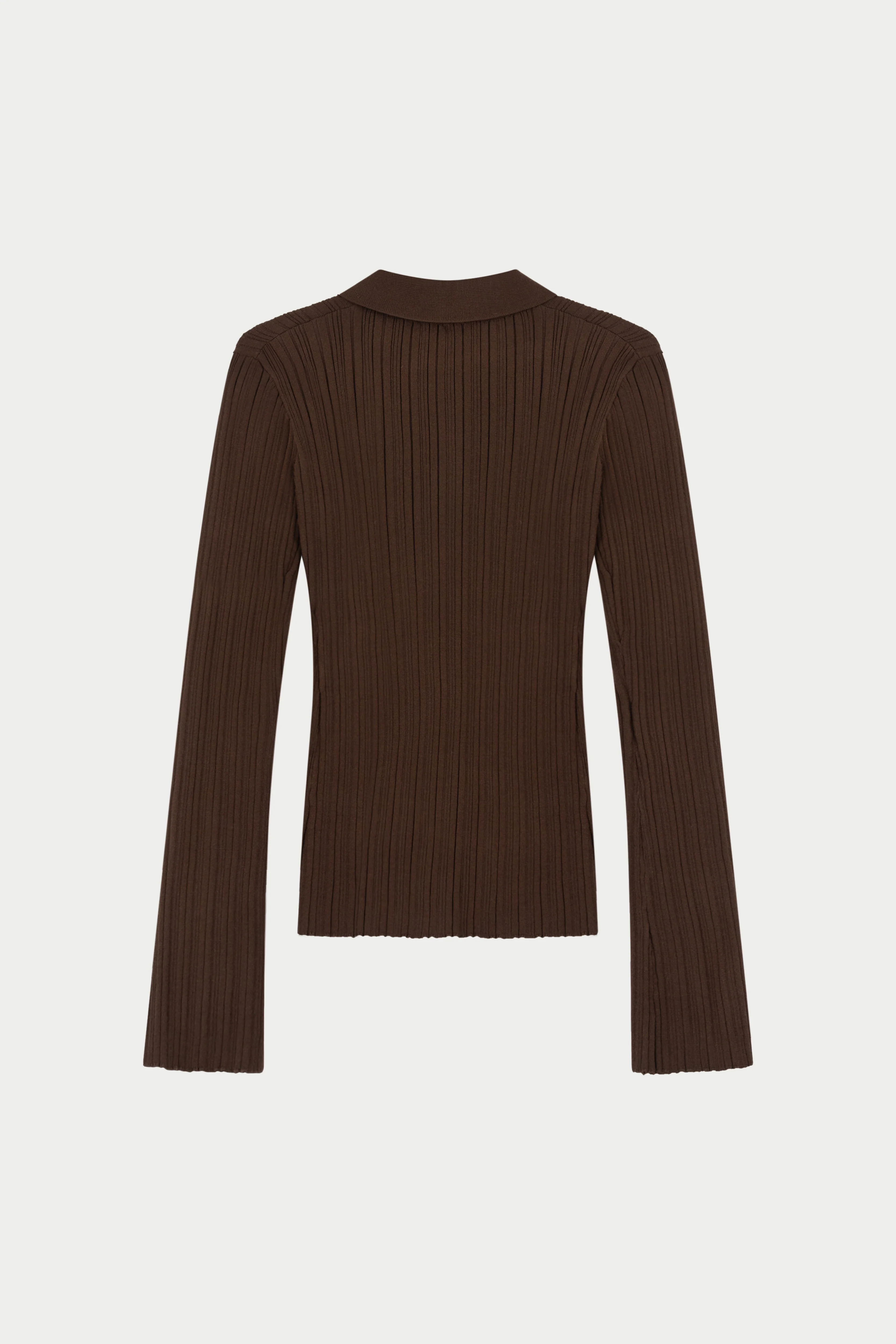 RIBBED KNITTED LONG SLEEVE TOP - CHOCOLATE - Image 8
