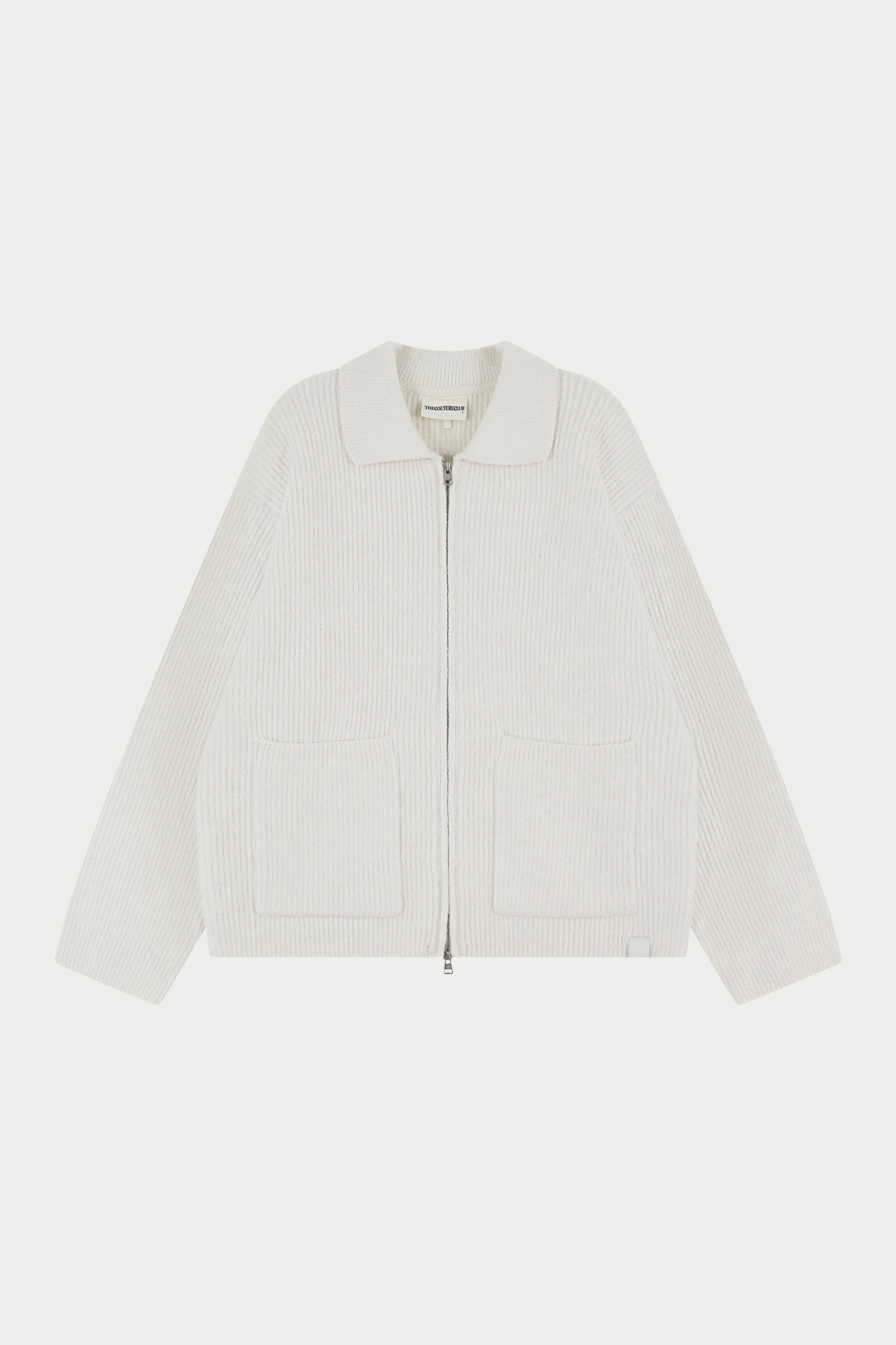 RIBBED KNITTED OVERSIZED ZIP THROUGH - WHITE