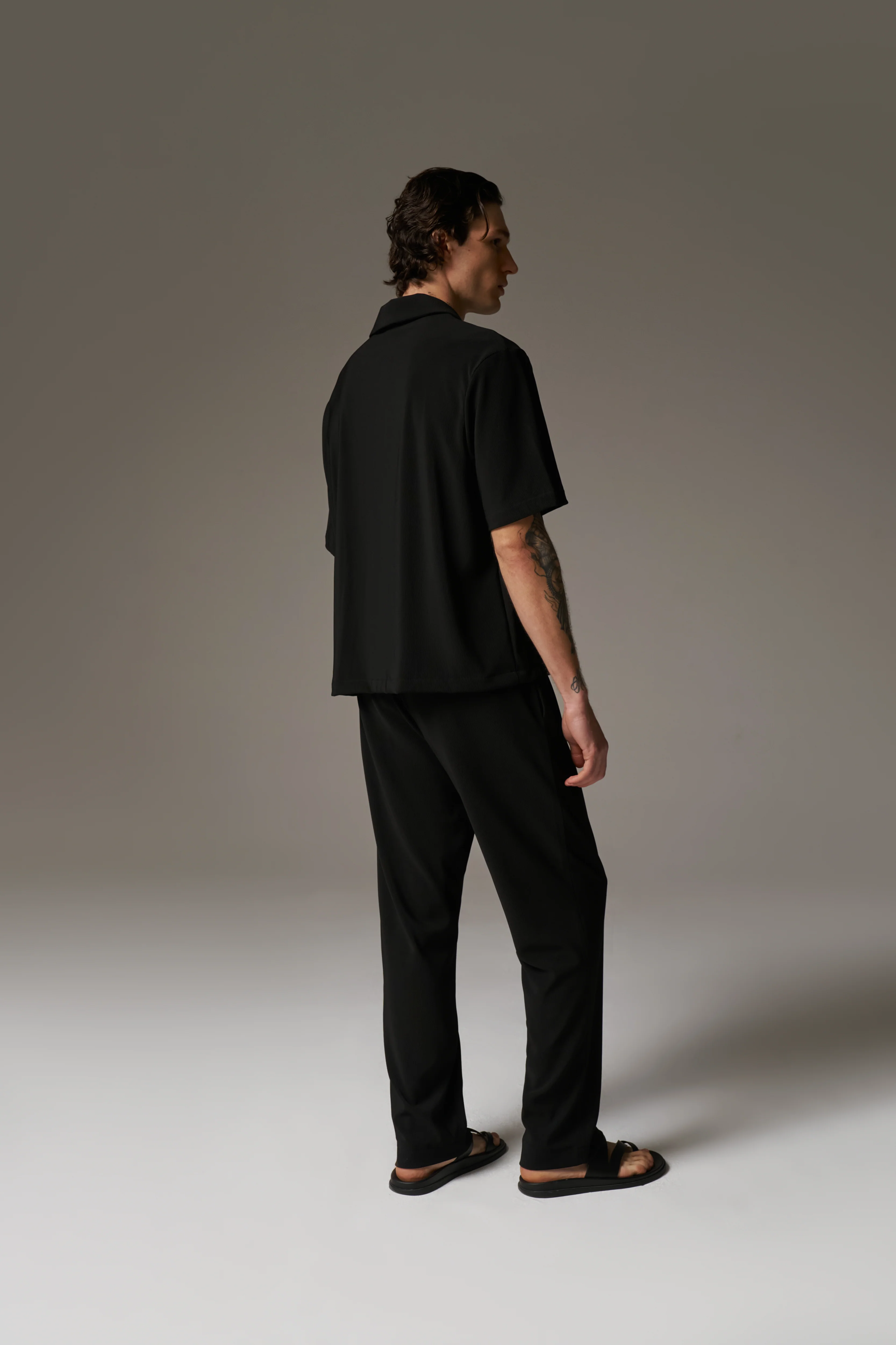 RIBBED TROUSERS - BLACK - Image 7