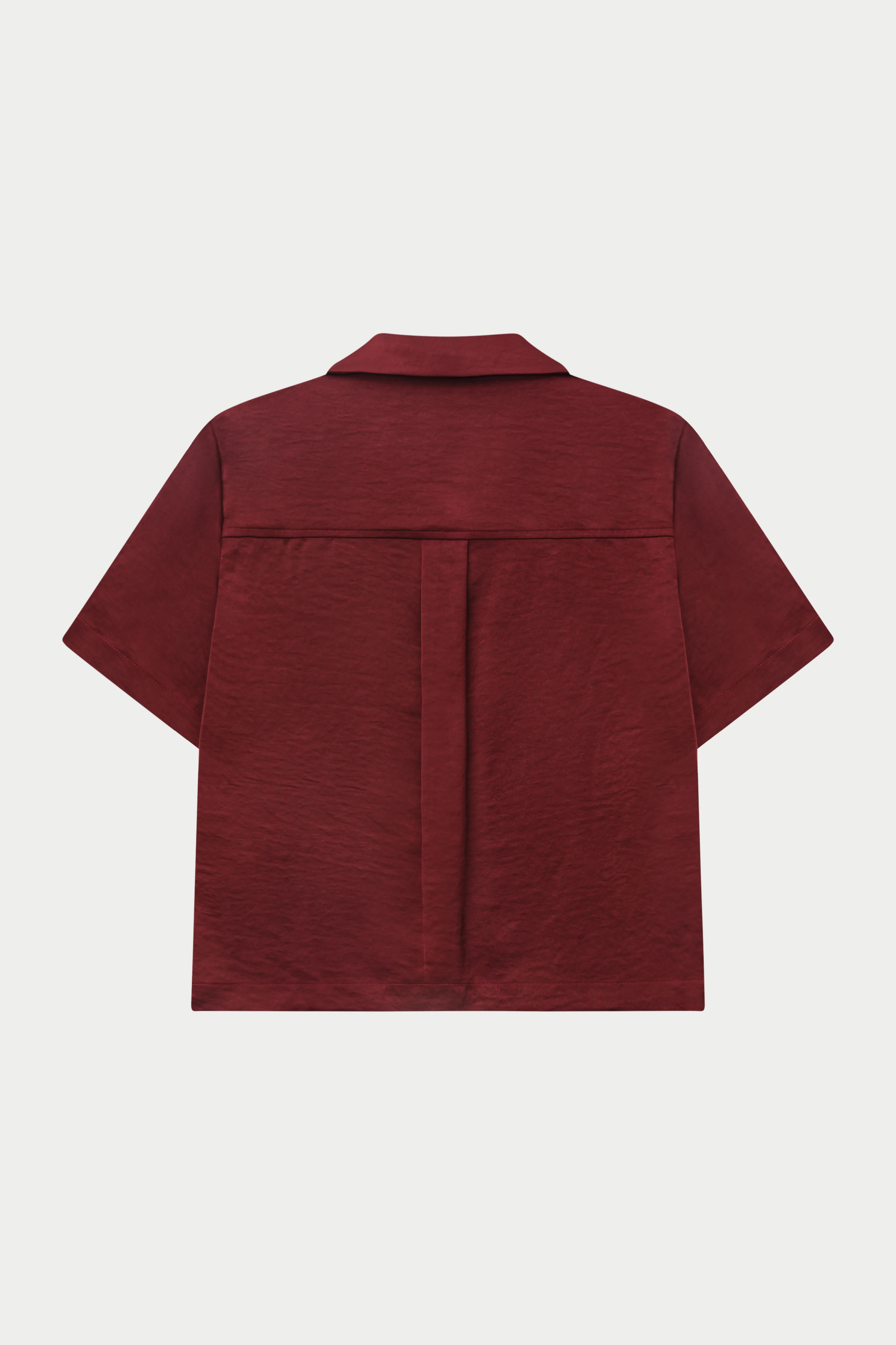 SATIN SHORT SLEEVE EMBLEM SHIRT - BURGUNDY - Image 11