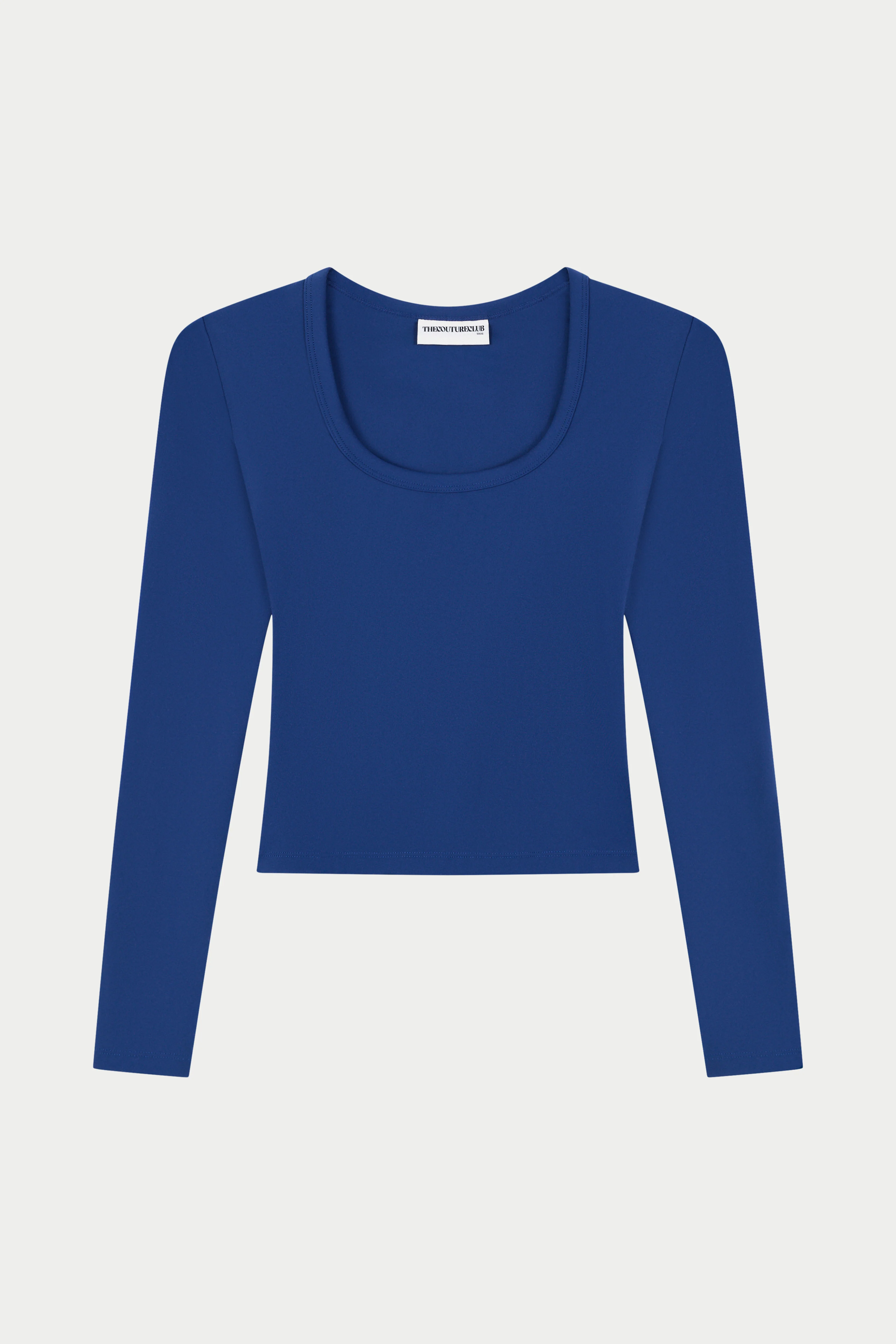 SCULPTING STRETCH SCOOP NECK LONG SLEEVE TOP - BLUE