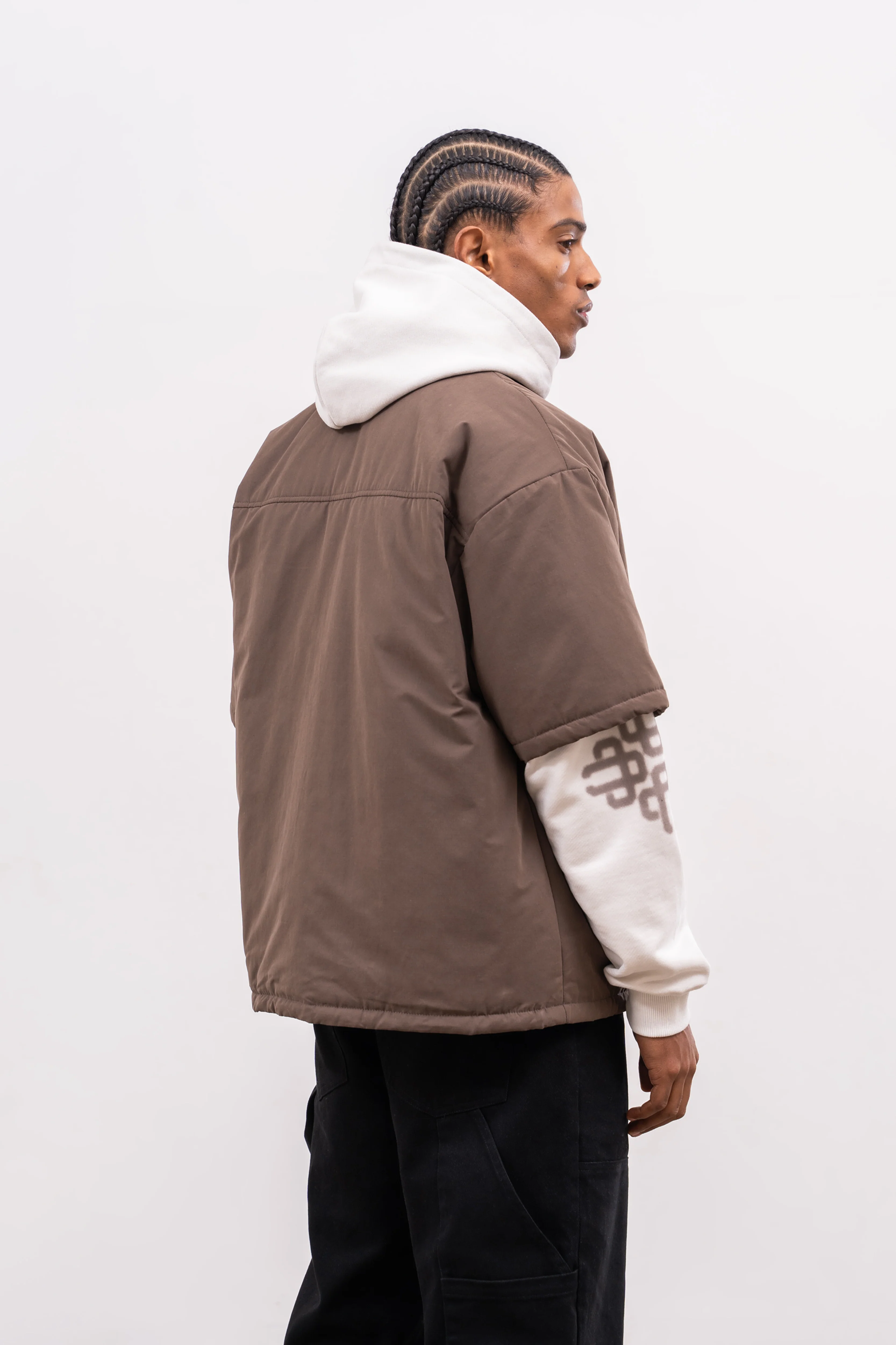 SHORT SLEEVE PADDED SHIRT - BROWN - Image 3