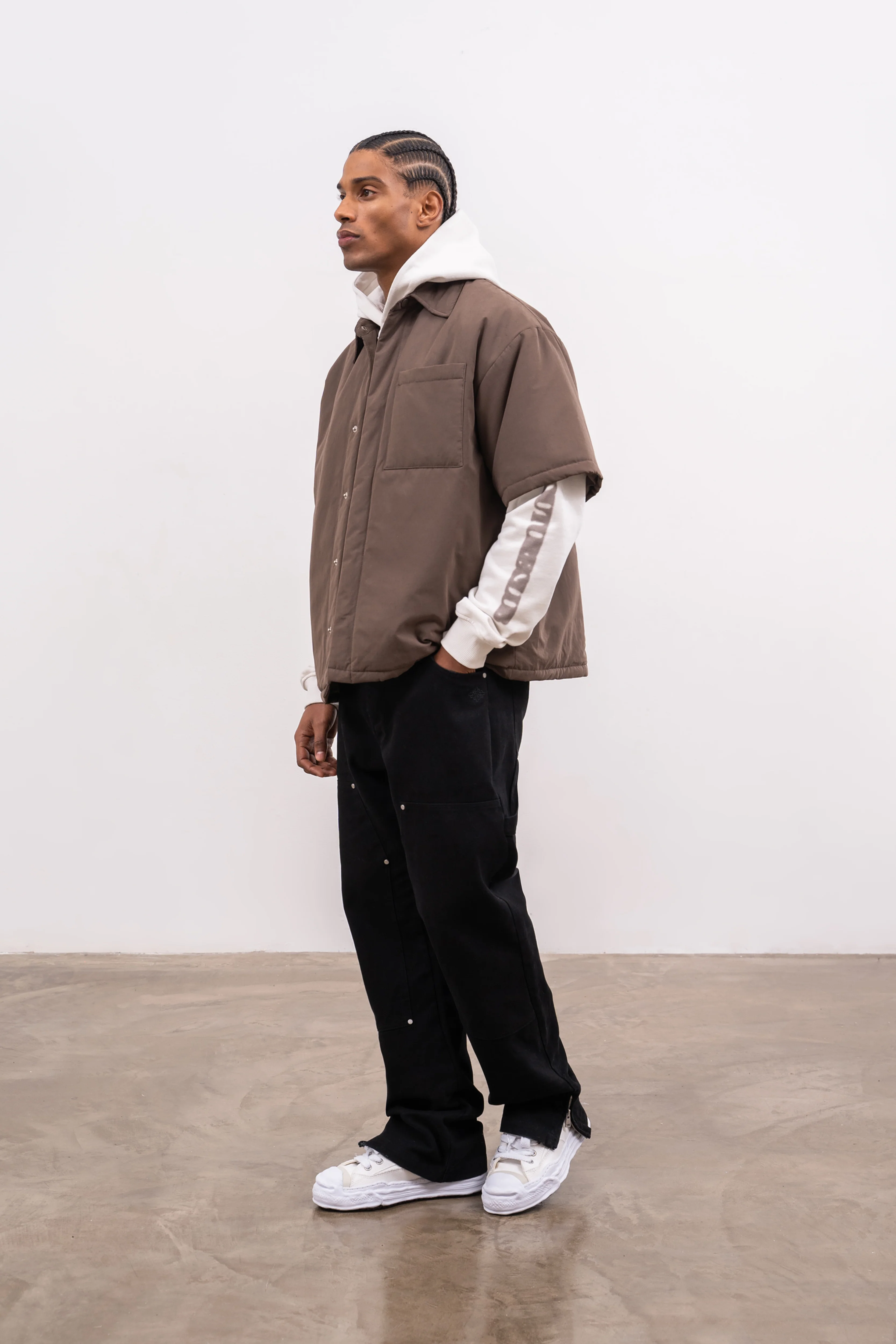 SHORT SLEEVE PADDED SHIRT - BROWN - Image 7