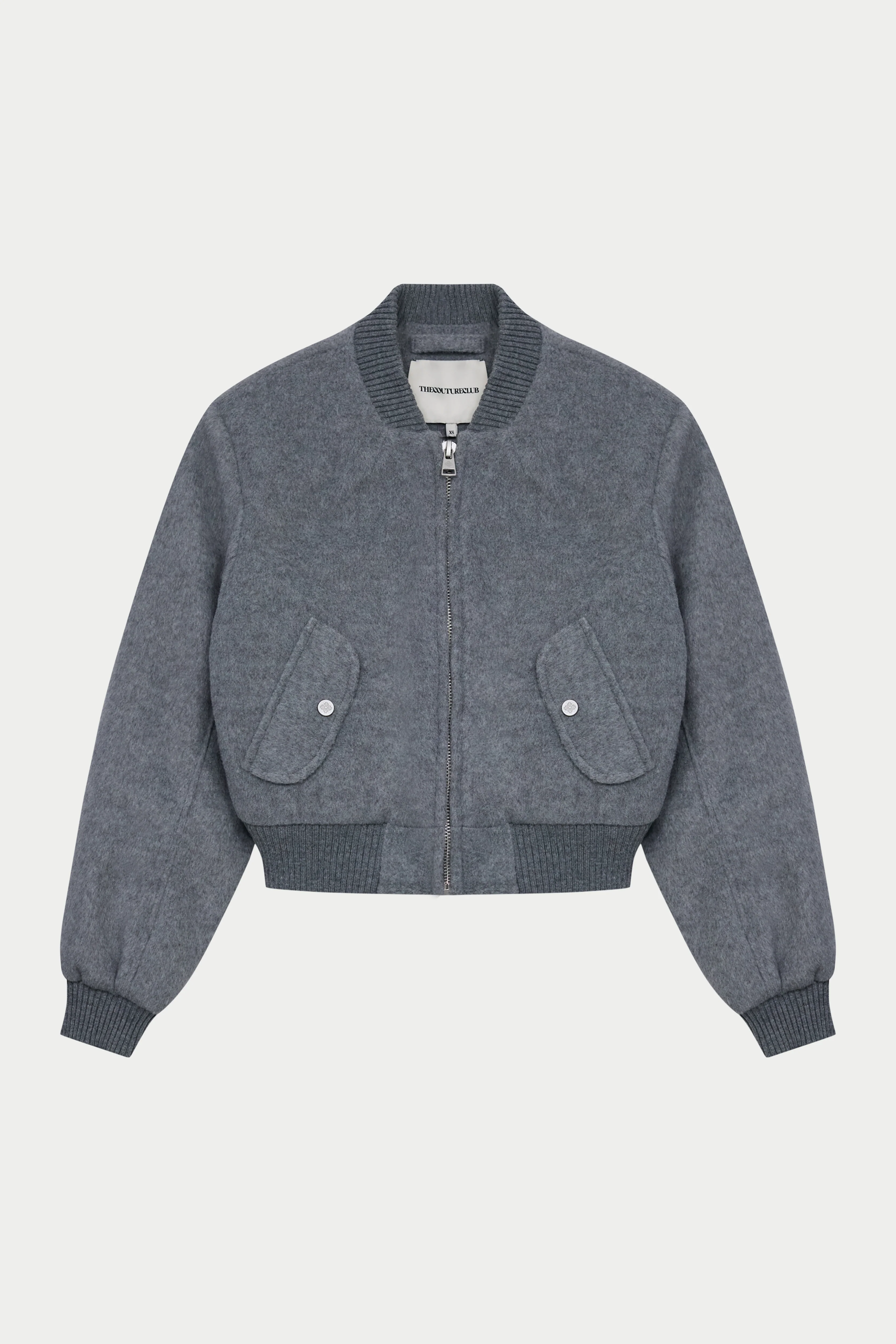 SHOULDER PADDED WOOL BLEND BOMBER JACKET - GREY MARL