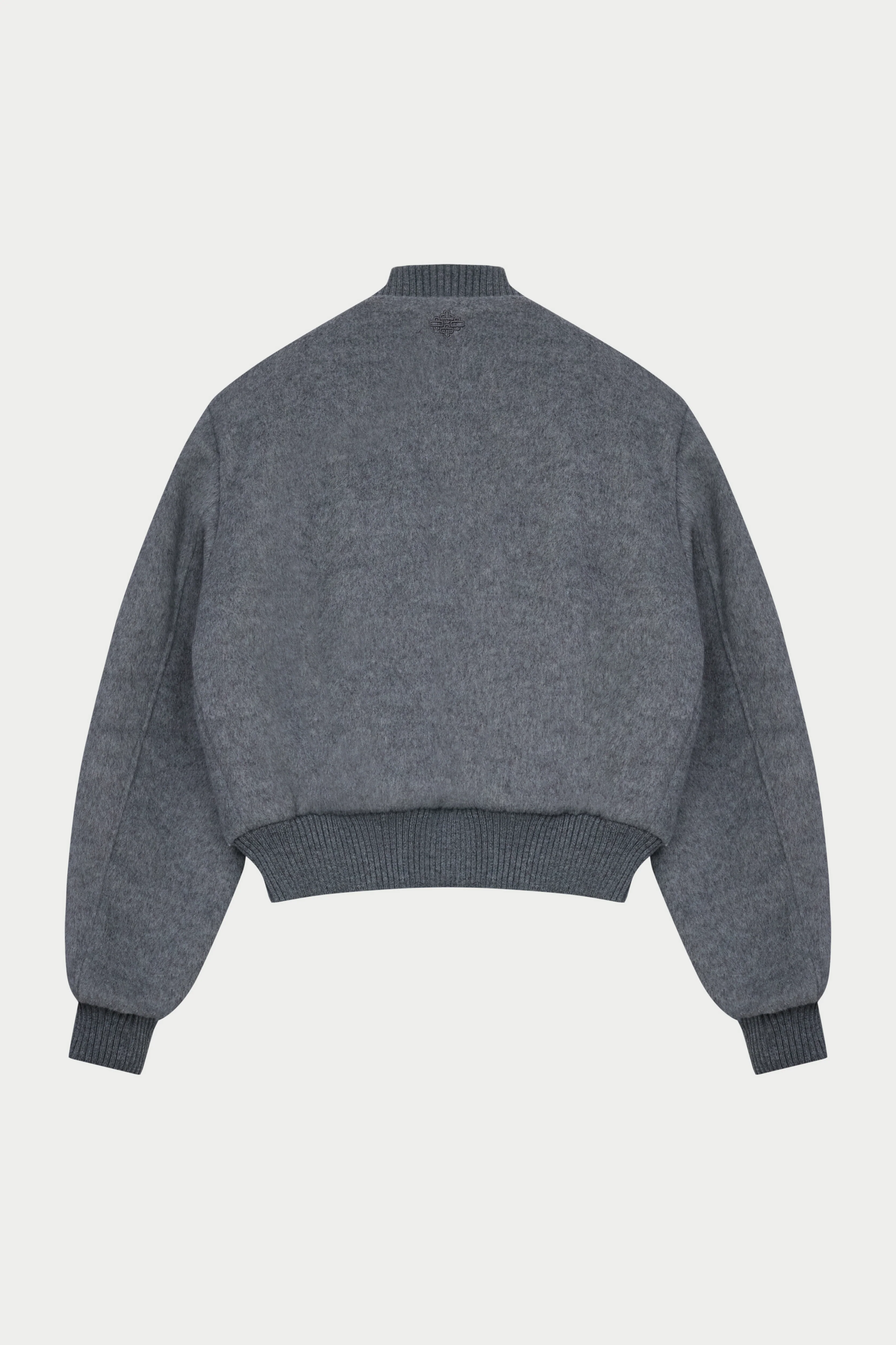 SHOULDER PADDED WOOL BLEND BOMBER JACKET - GREY MARL - Image 10