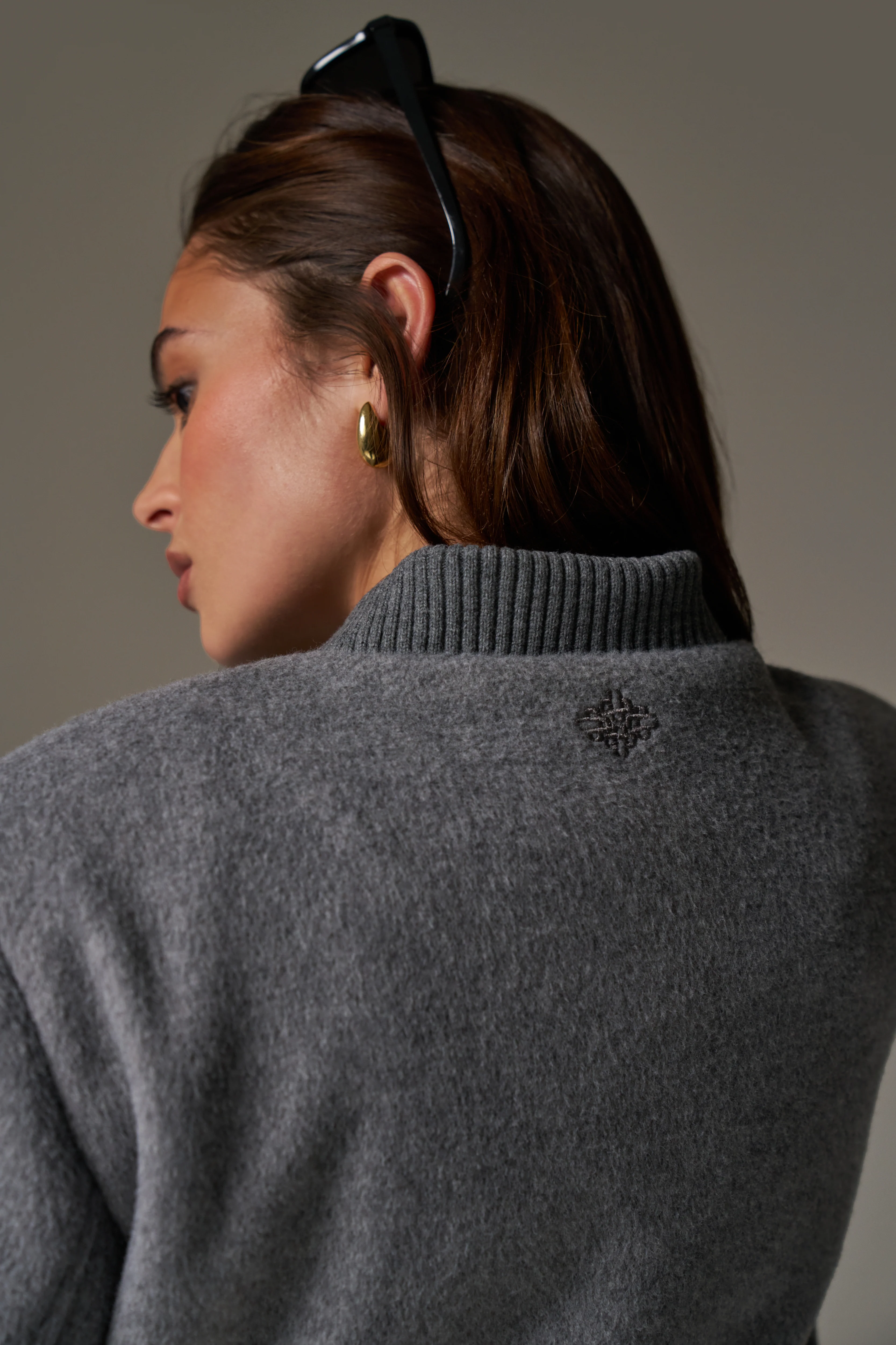 SHOULDER PADDED WOOL BLEND BOMBER JACKET - GREY MARL - Image 9
