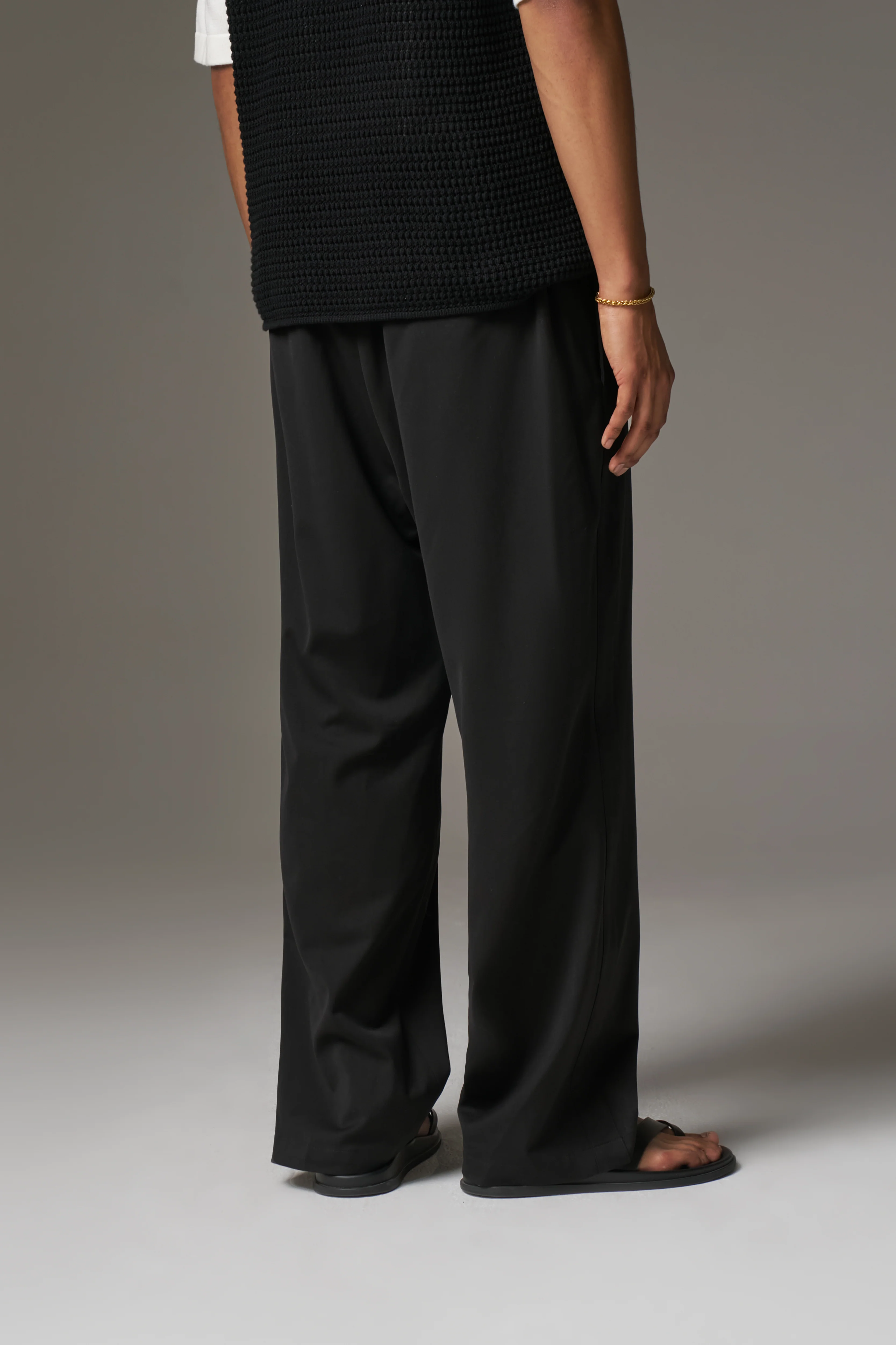 SMART TIE BELTED TROUSERS - BLACK - Image 8