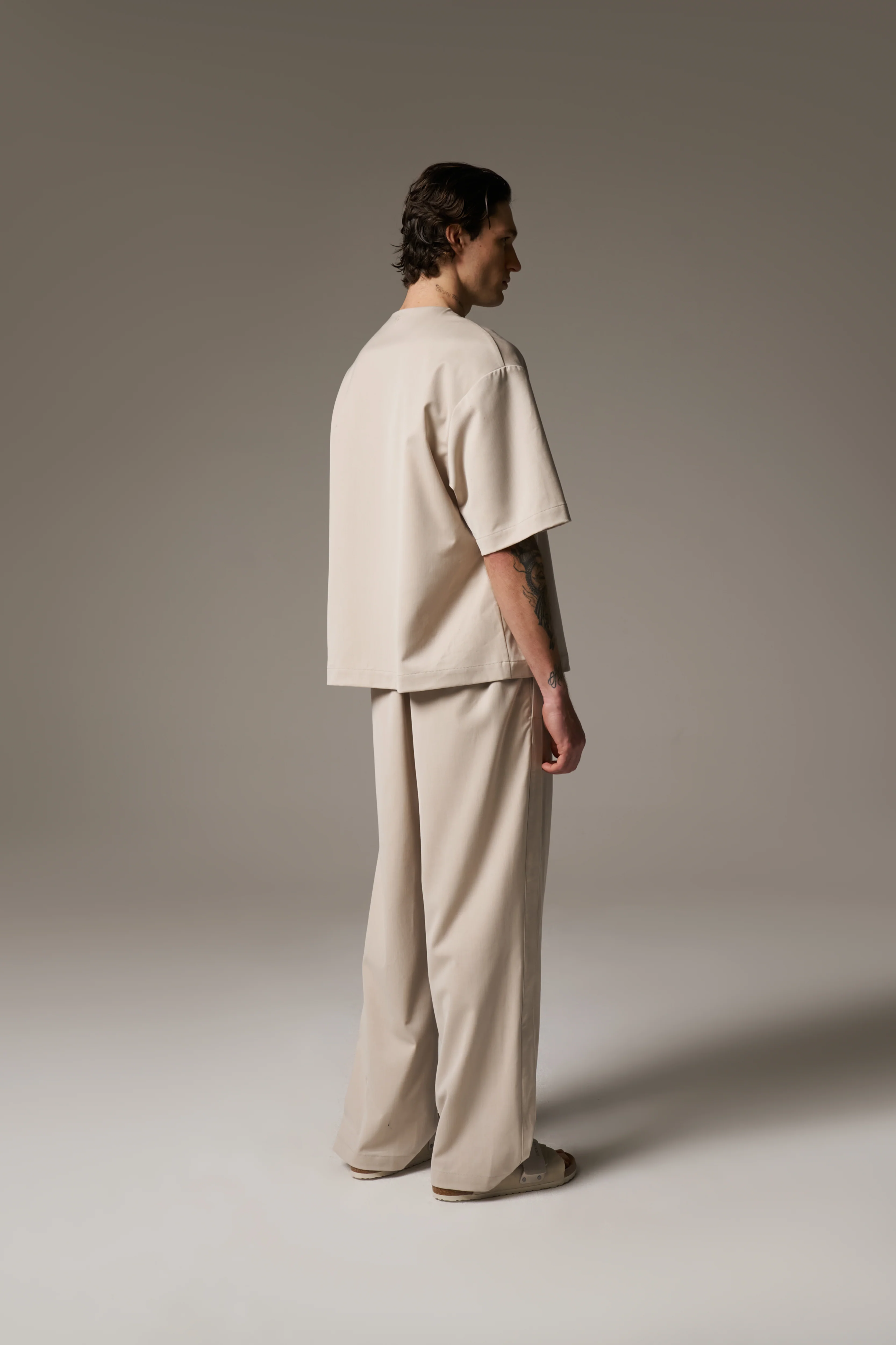 SMART TIE BELTED TROUSERS - STONE - Image 8