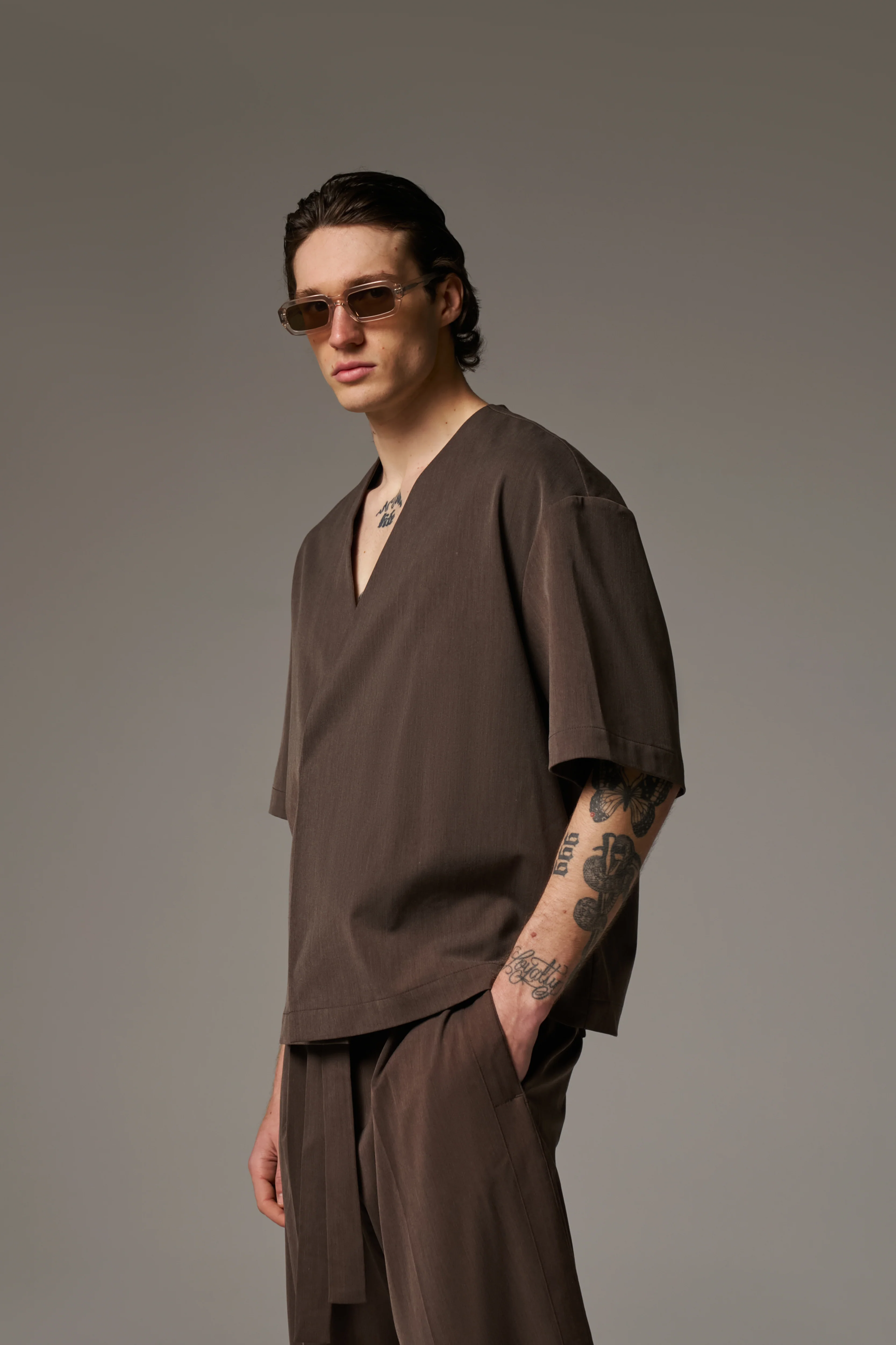 SMART WOVEN SHIRT - BROWN - Image 9