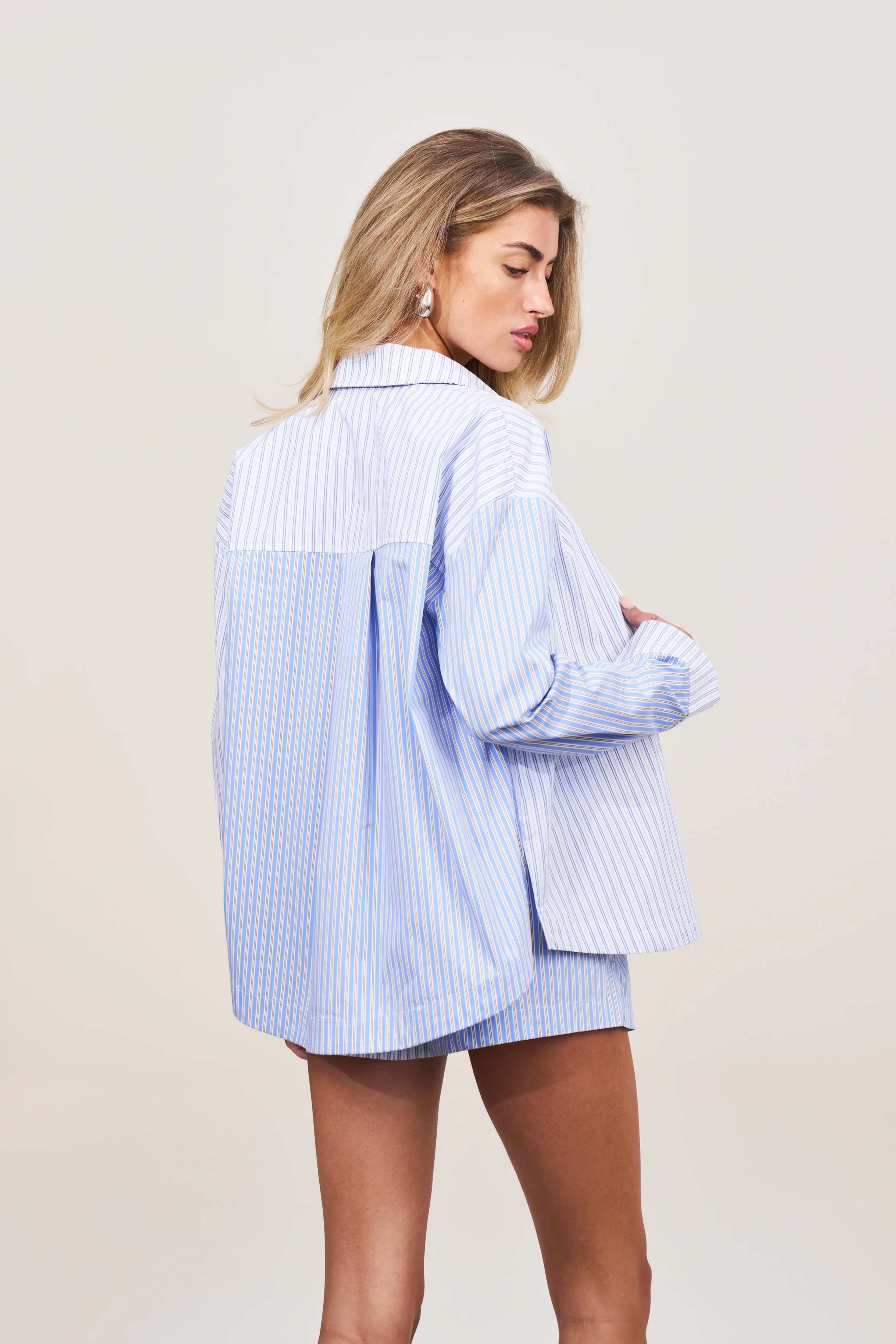 SPLICED STRIPE SHIRT - BLUE - Image 5