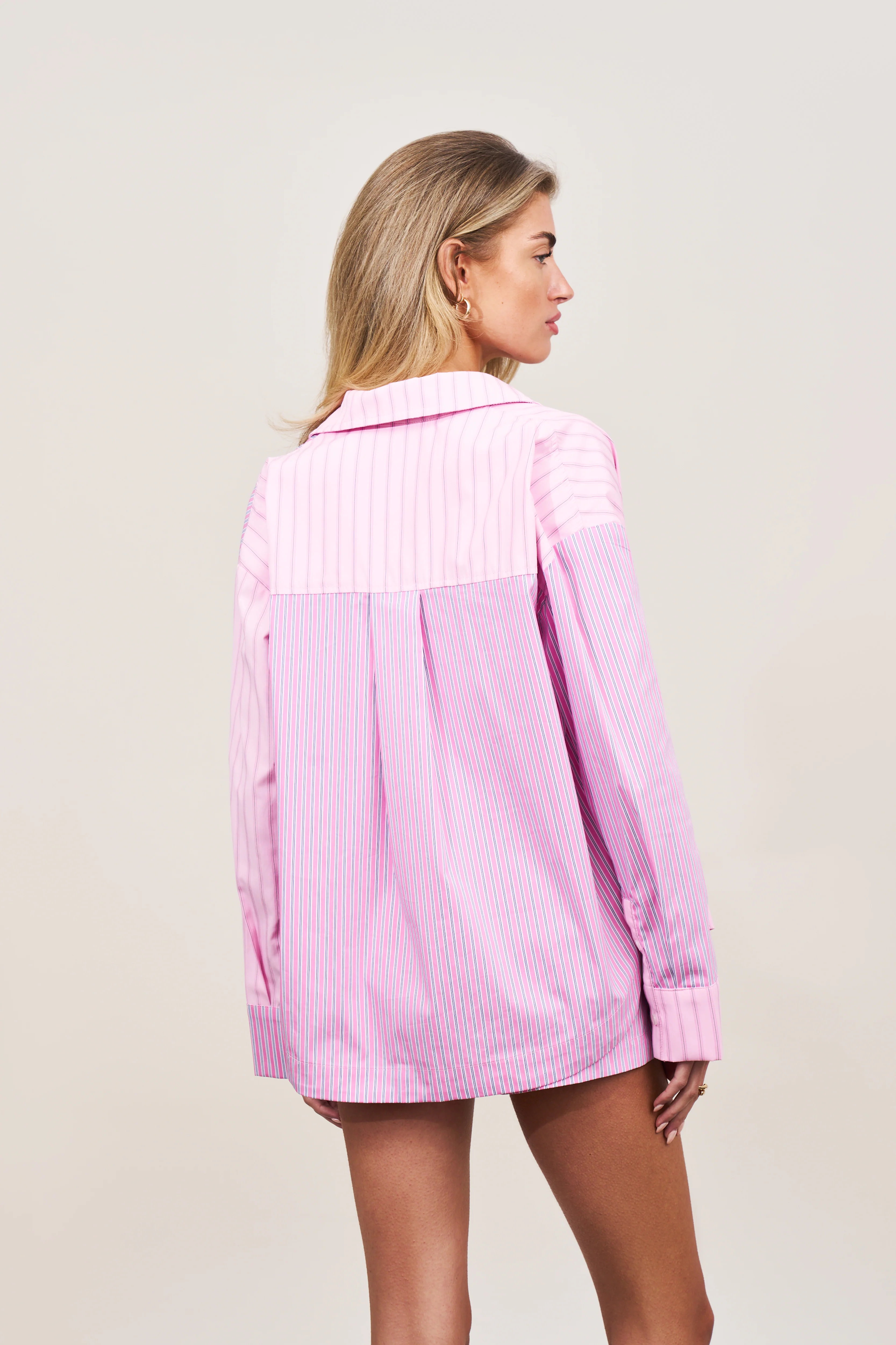 SPLICED STRIPE SHIRT - PINK - Image 4