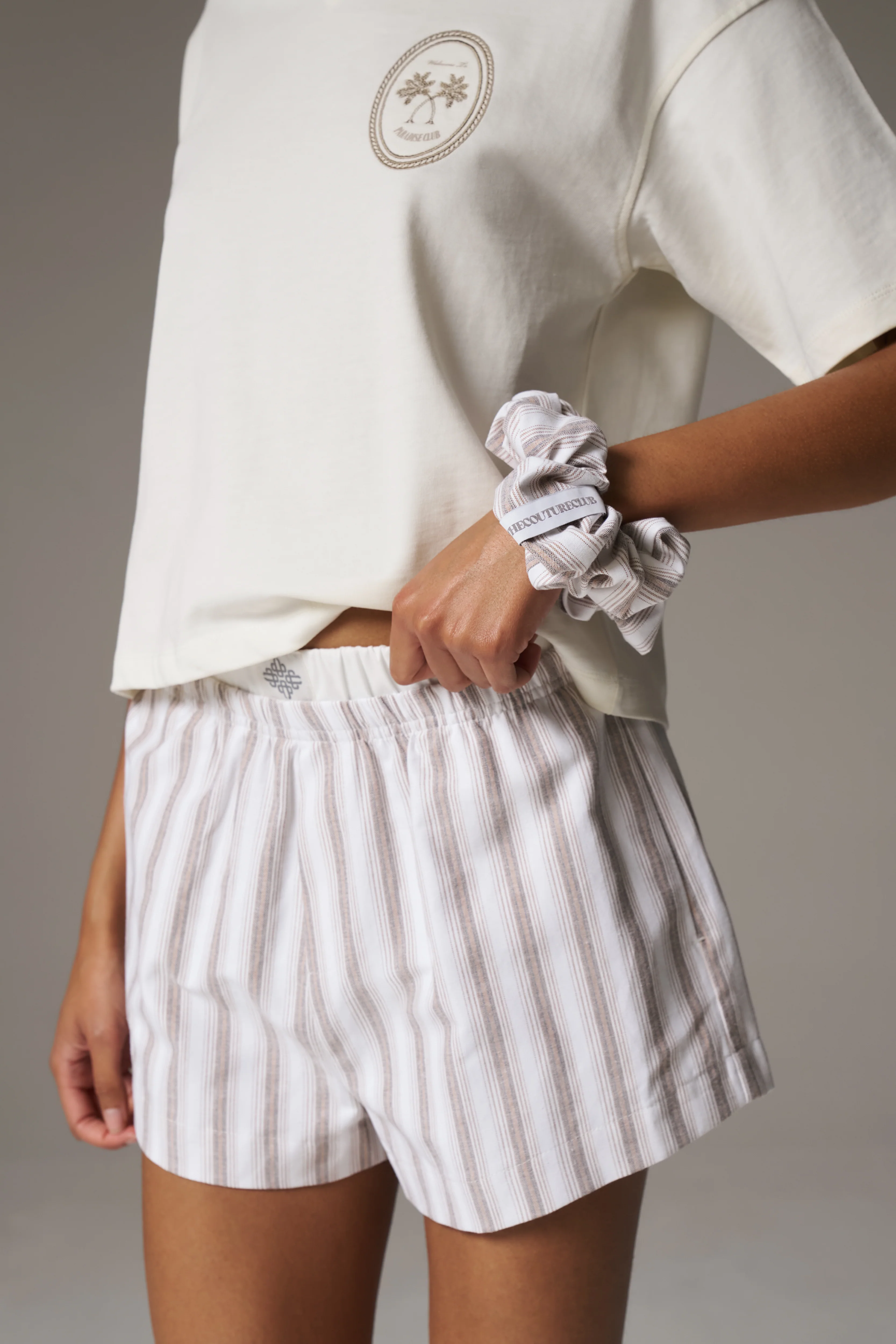 STRIPE BOXER WAISTBAND WOVEN SHORTS - BEIGE - Image 5