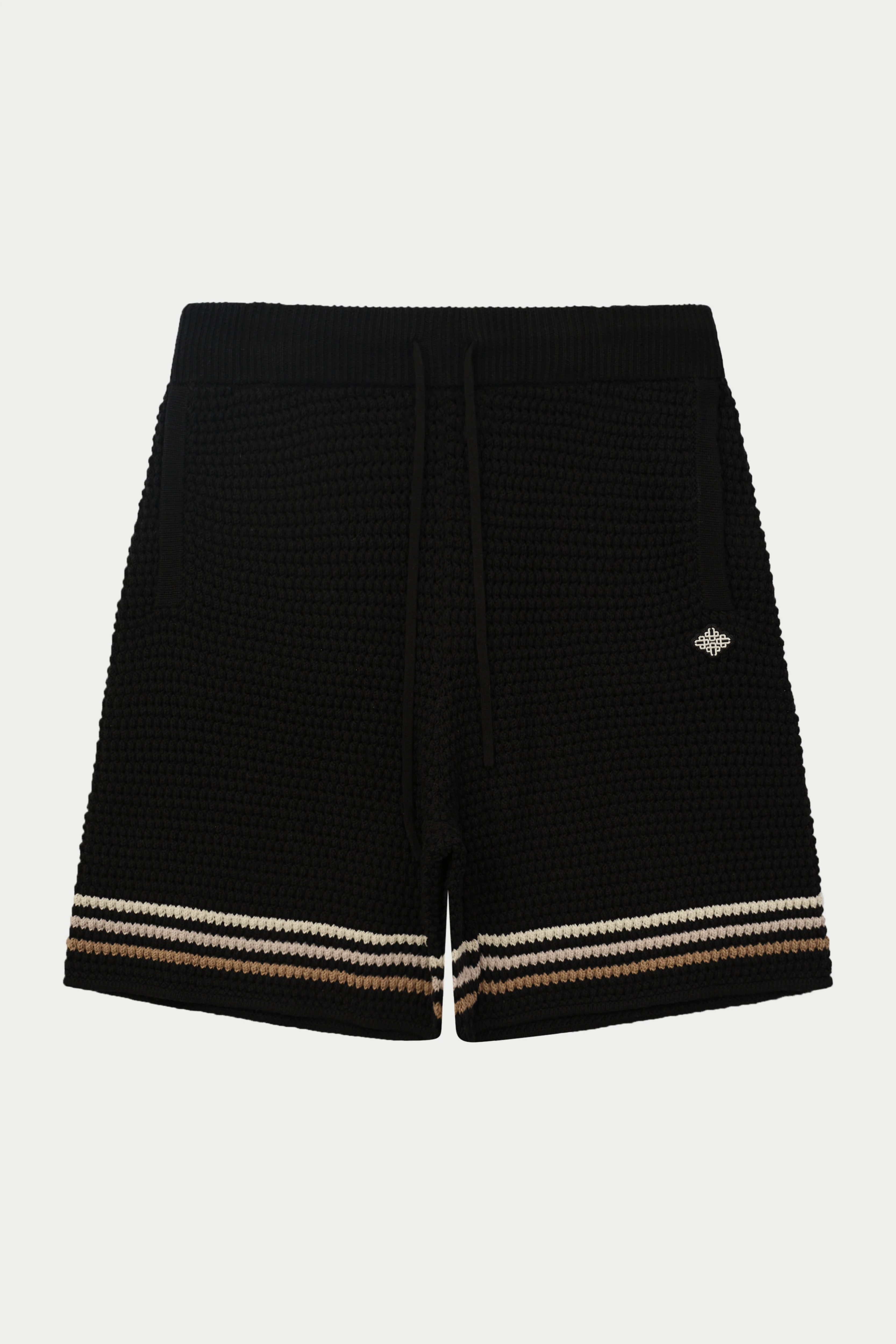 STRIPE CROCHET KNIT SHORTS - BLACK