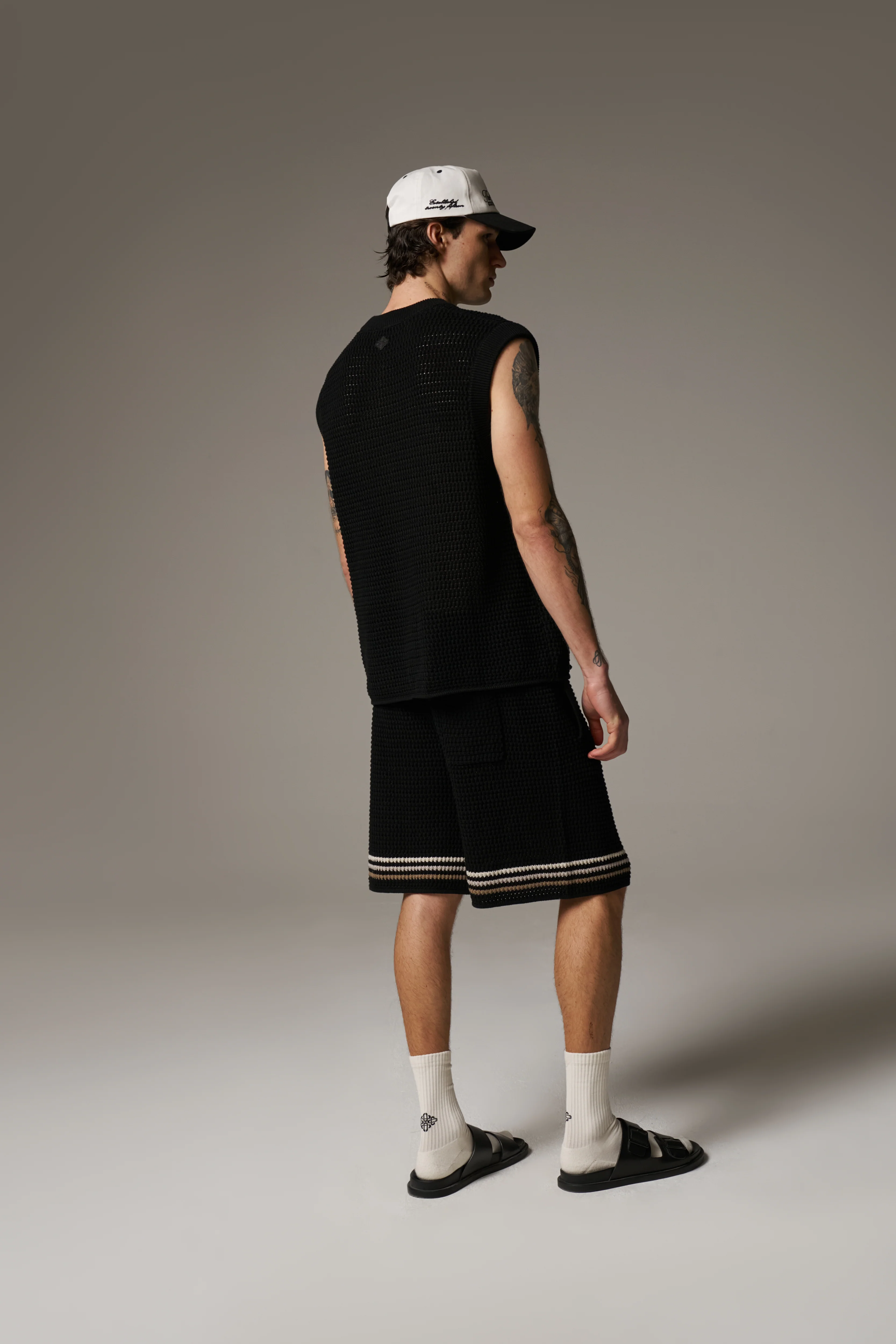 STRIPE CROCHET KNIT SHORTS - BLACK - Image 6
