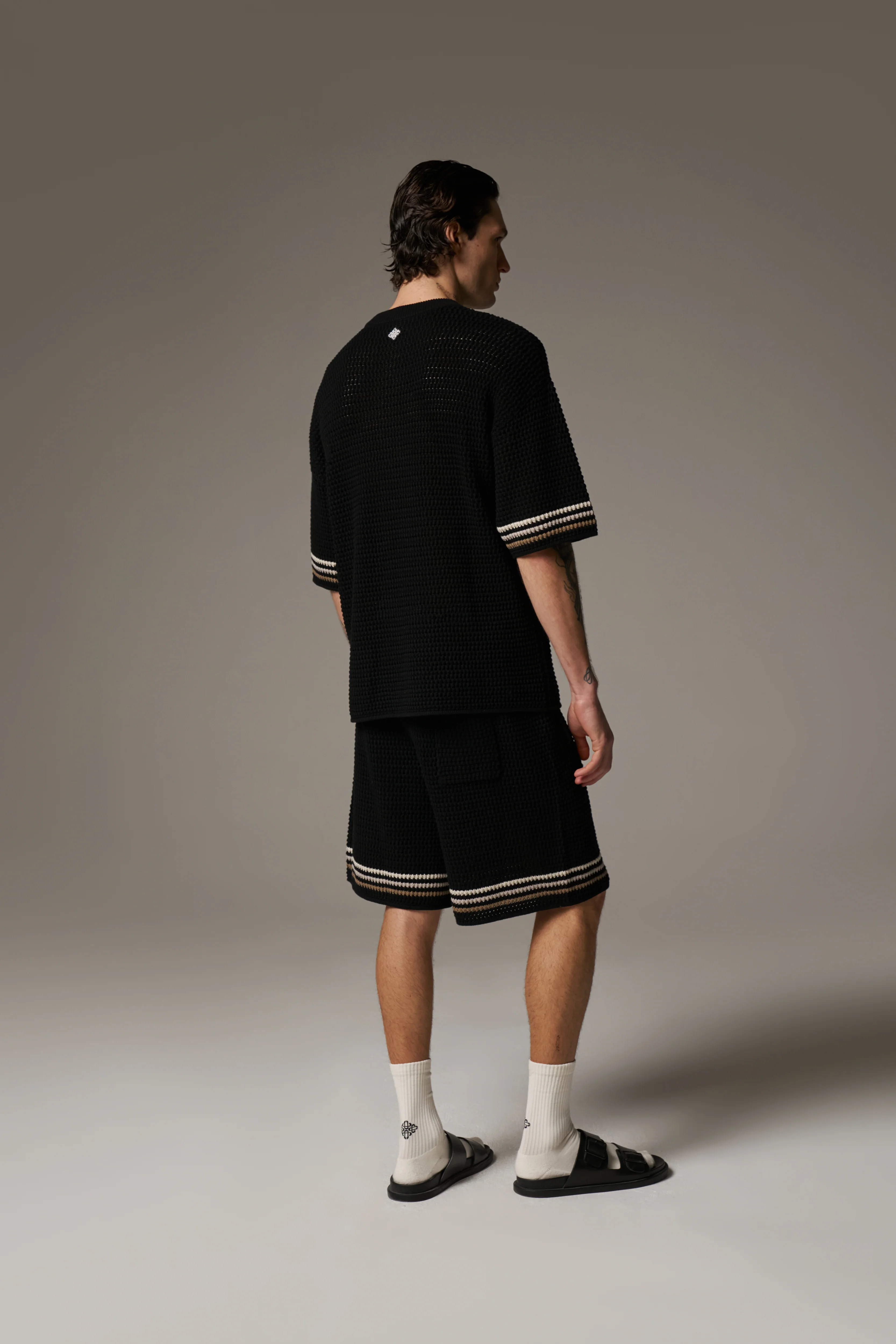 STRIPE CROCHET KNIT SHORTS - BLACK - Image 8