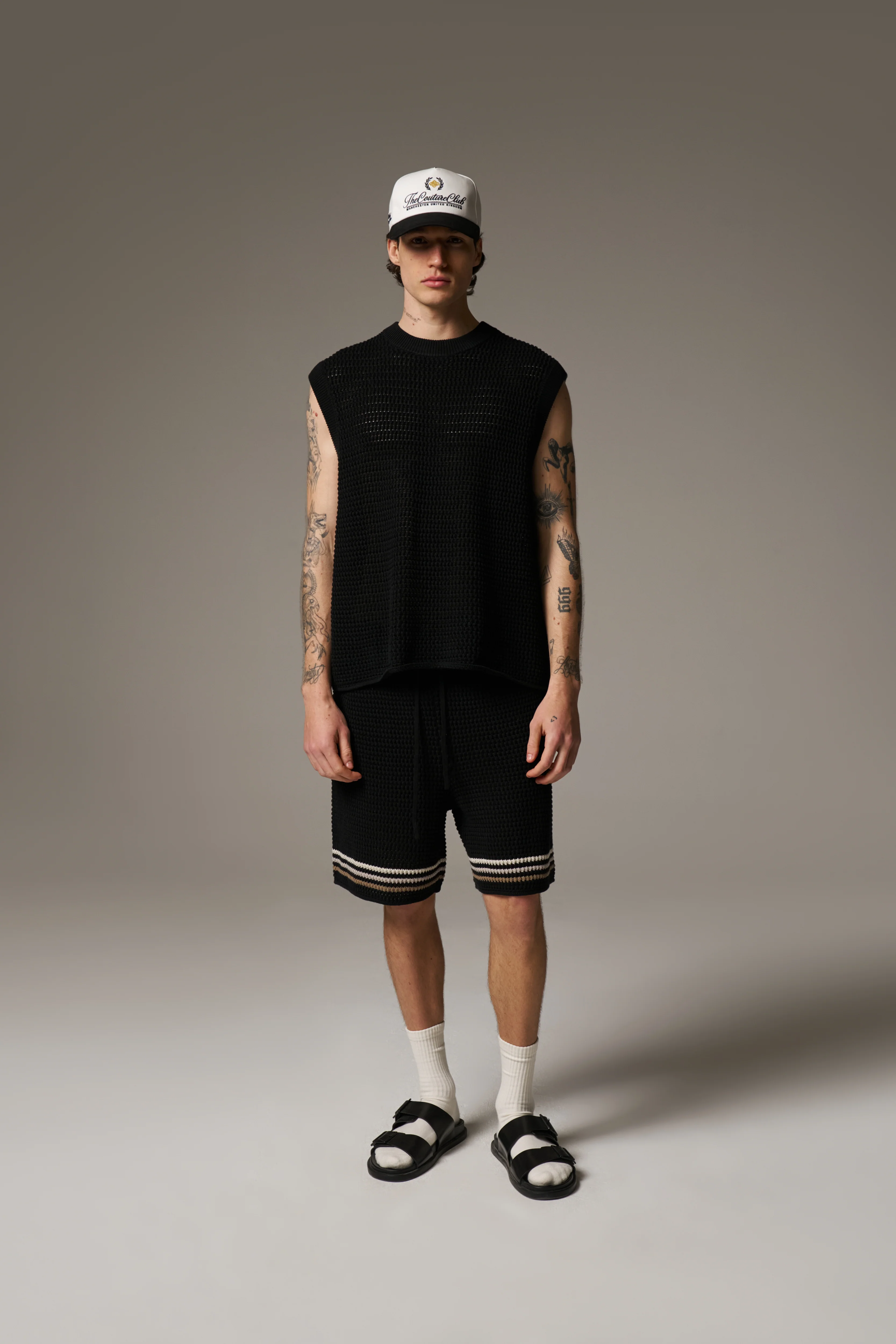 STRIPE CROCHET KNIT SHORTS - BLACK - Image 9