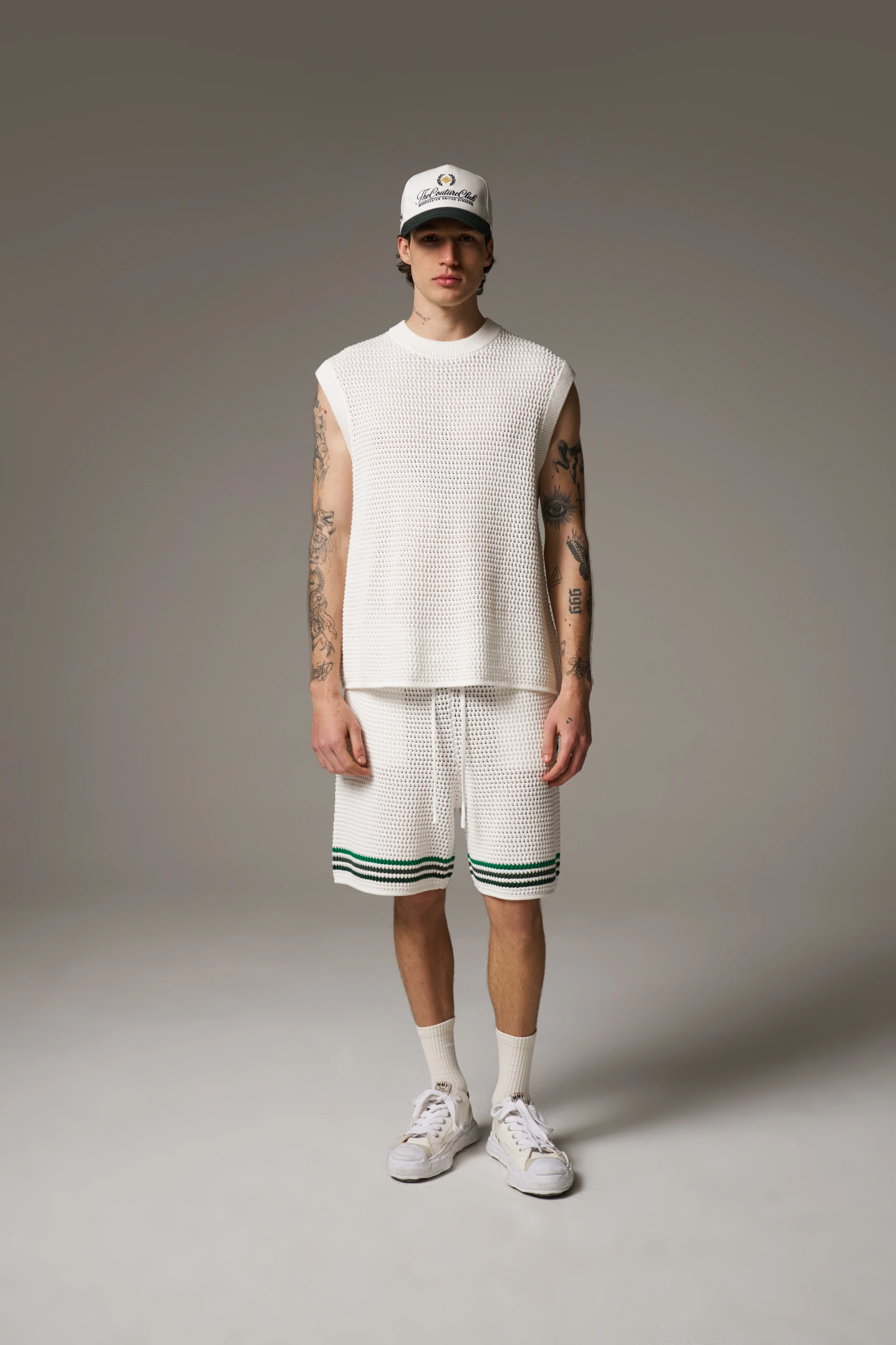 STRIPE CROCHET KNIT SHORTS - WHITE - Image 3
