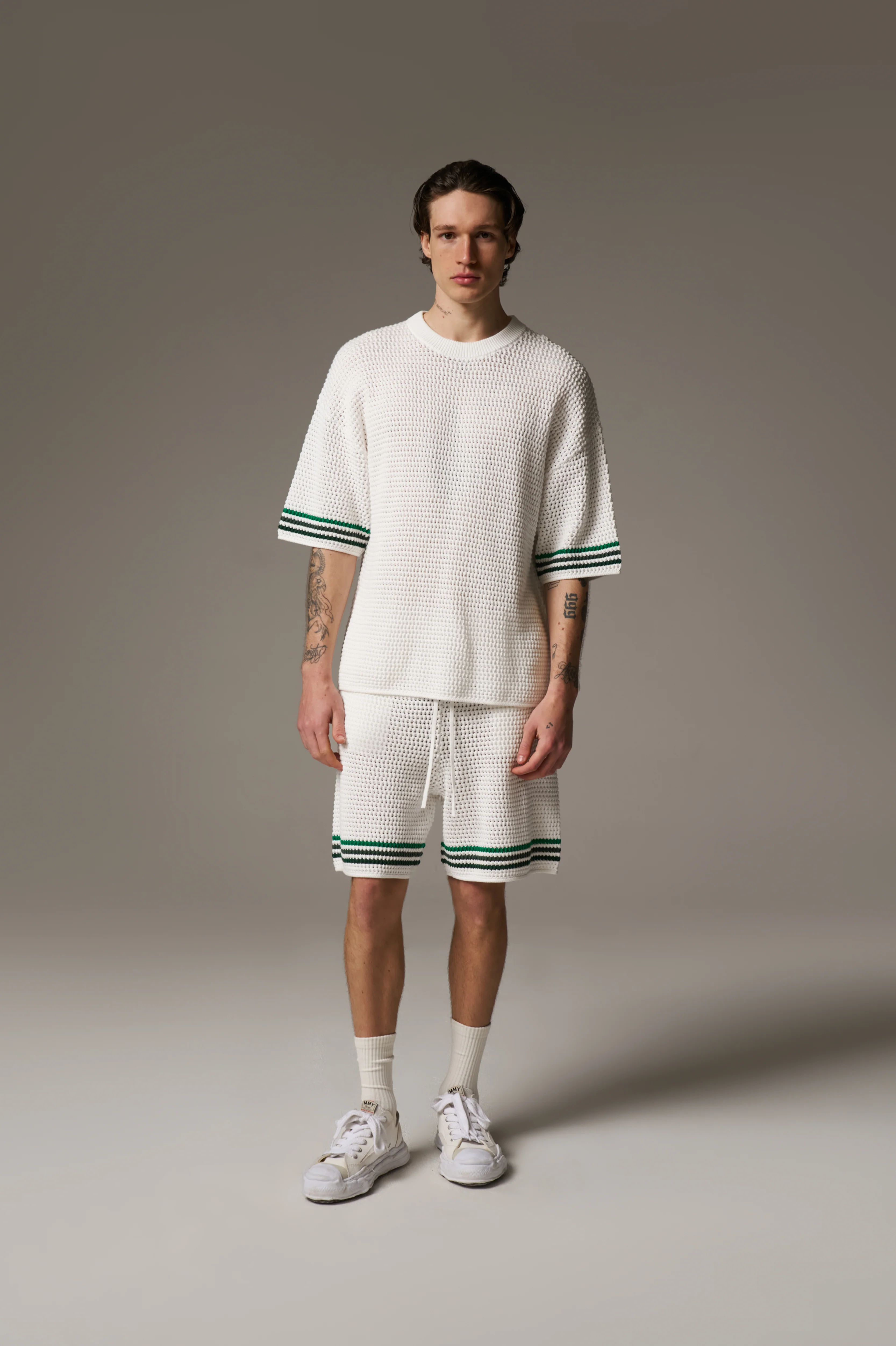 STRIPE CROCHET KNIT SHORTS - WHITE - Image 9