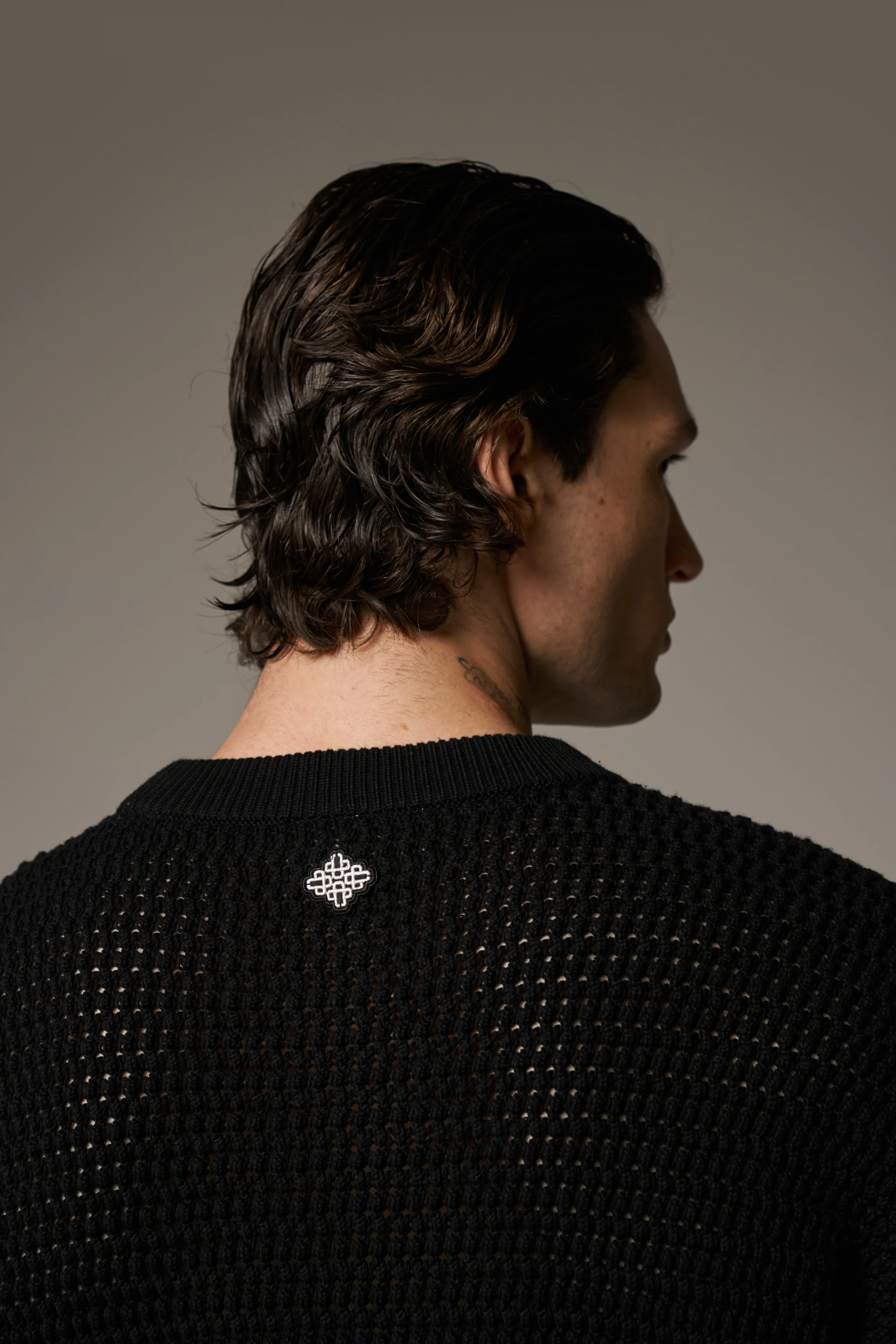 STRIPE CROCHET KNIT T-SHIRT - BLACK - Image 4