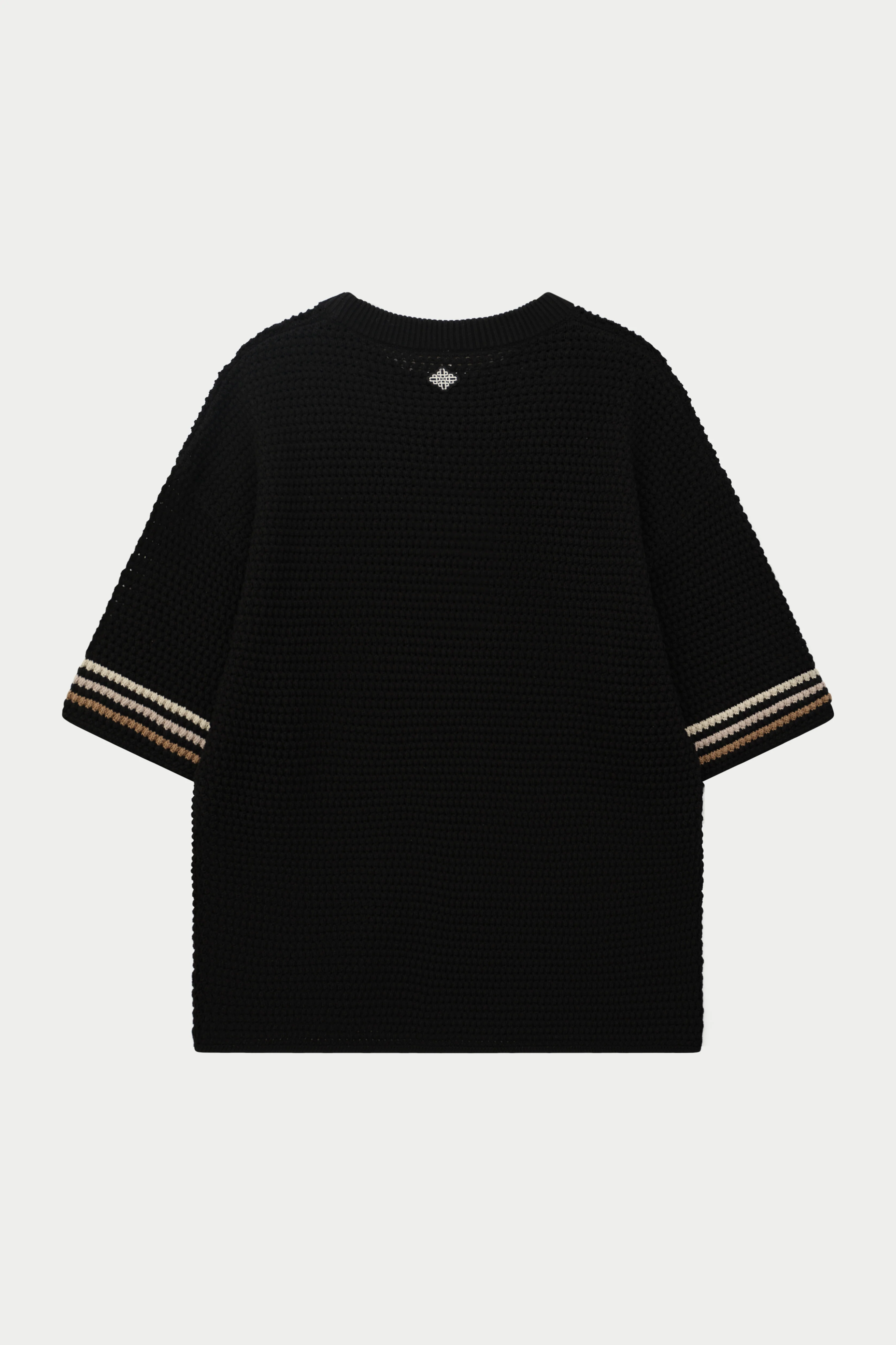 STRIPE CROCHET KNIT T-SHIRT - BLACK - Image 9