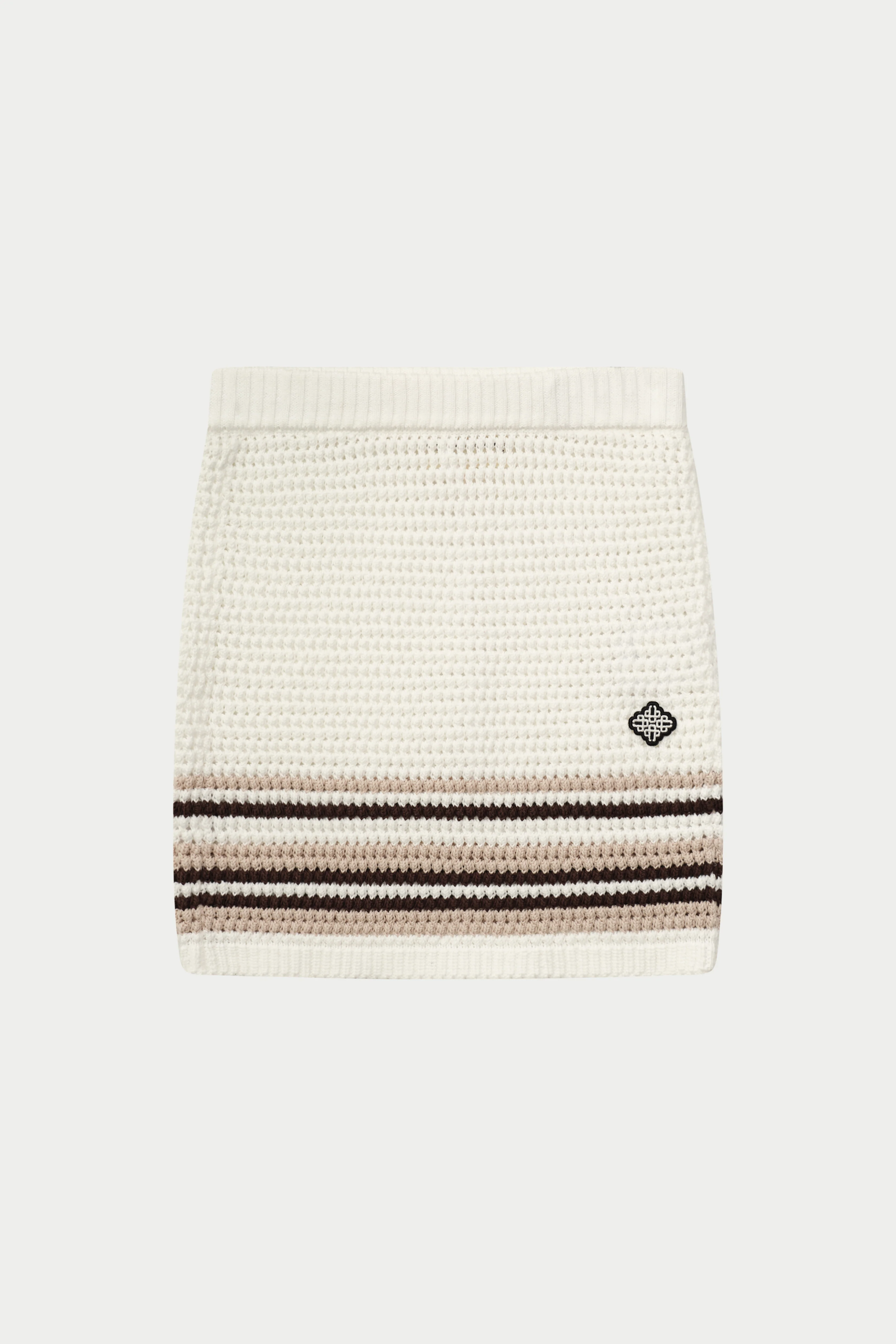 STRIPE CROCHET KNITTED MINI SKIRT - OFF WHITE