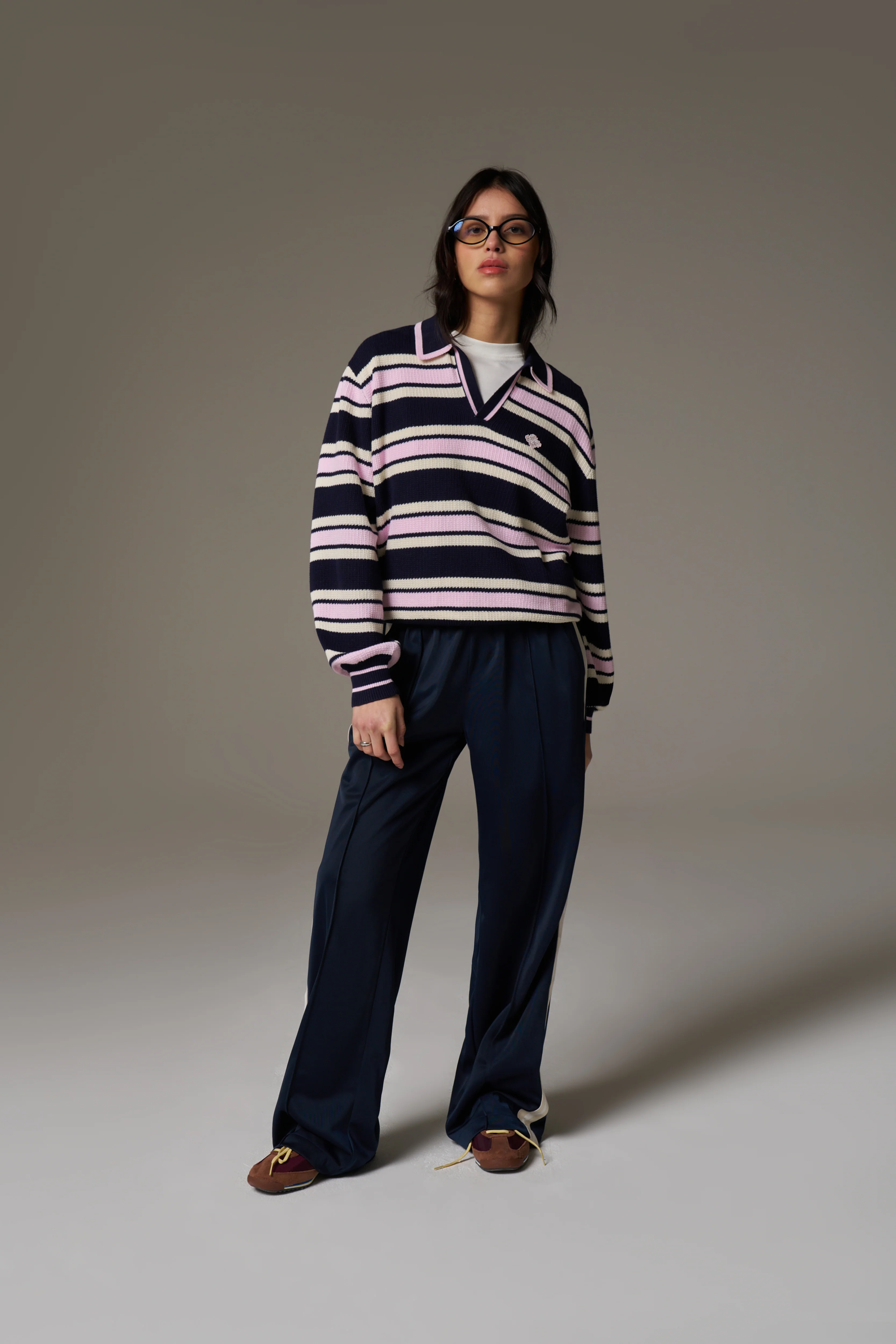 STRIPE KNITTED POLO SWEATSHIRT - NAVY - Image 10