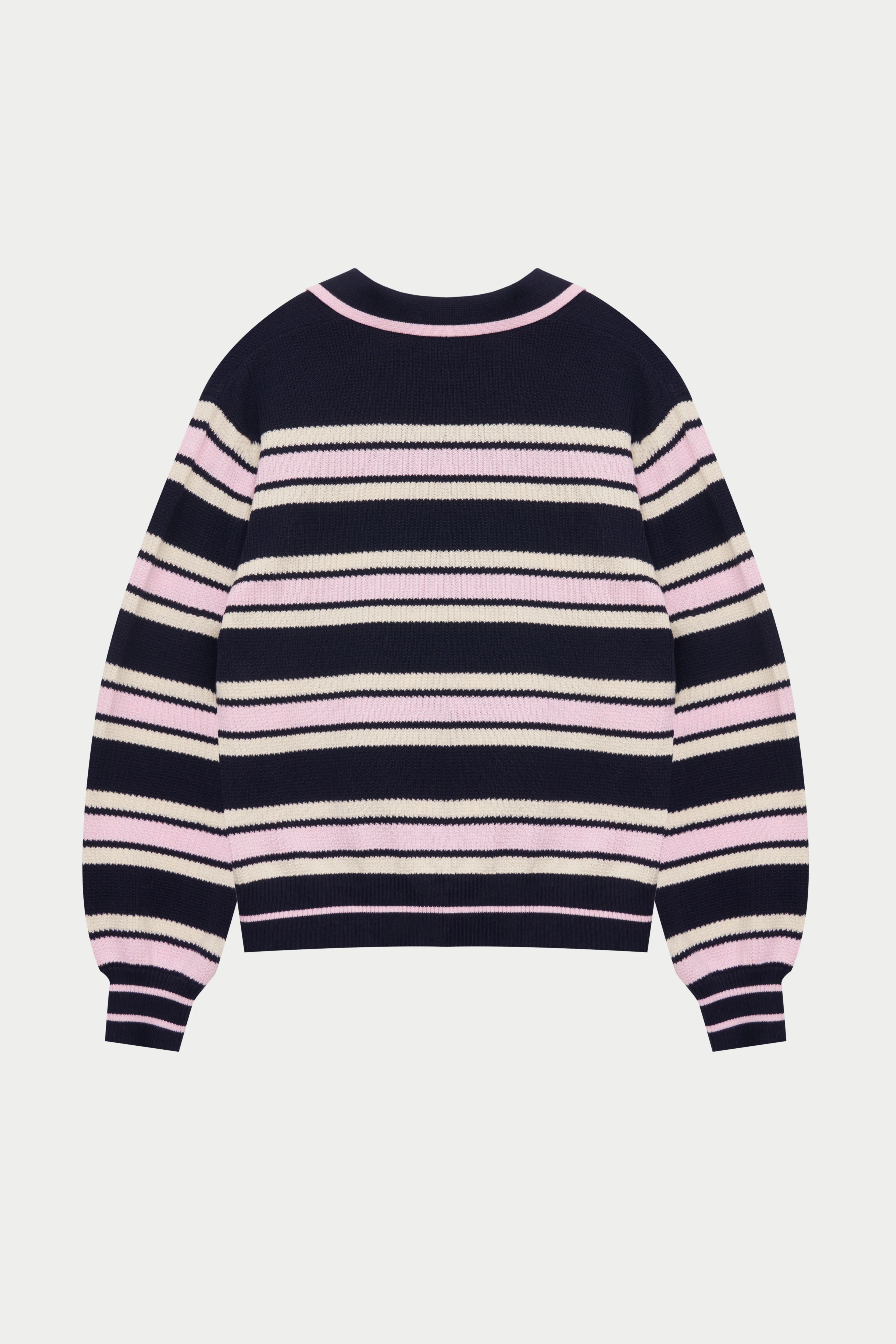 STRIPE KNITTED POLO SWEATSHIRT - NAVY - Image 11