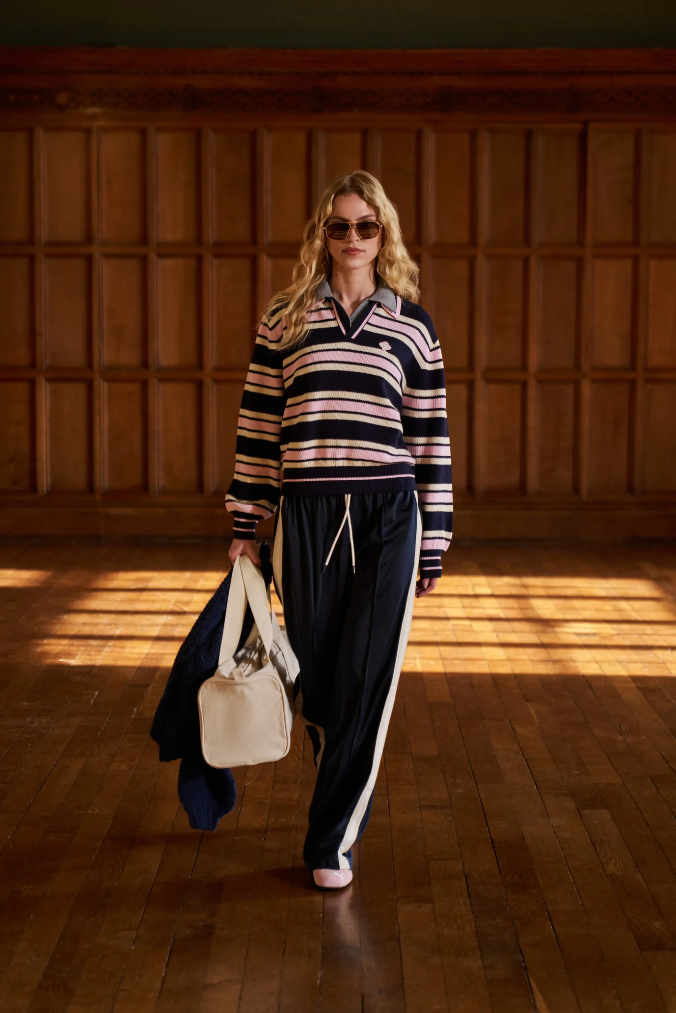 STRIPE KNITTED POLO SWEATSHIRT - NAVY - Image 3