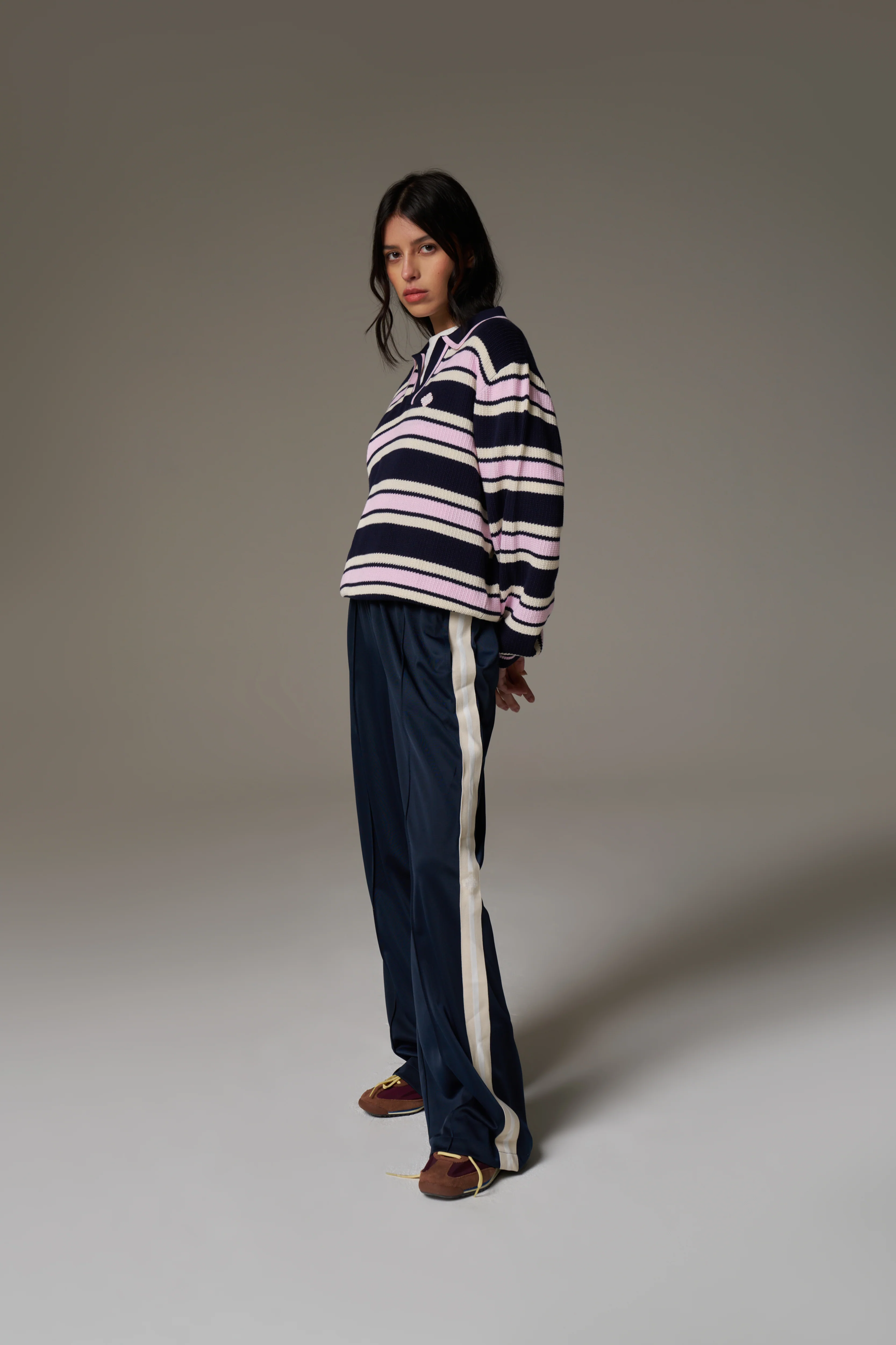 STRIPE KNITTED POLO SWEATSHIRT - NAVY - Image 9